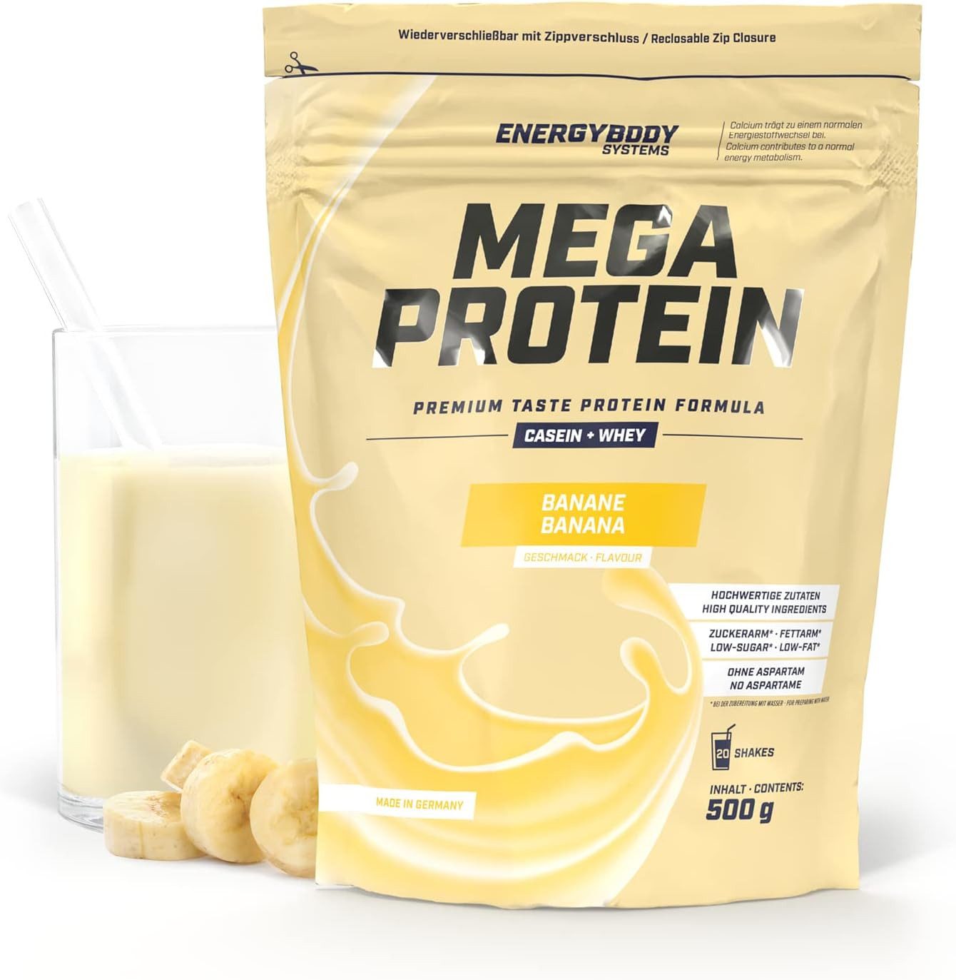 Energybody Systems Mega Protein Pulver, Whey und Casein Eiweißpulver, super cremig lecker, aspartamfrei