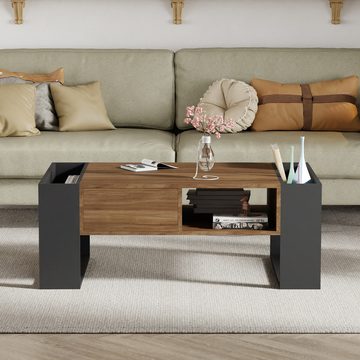 ROYGBIV Couchtisch Wohnzimmertisch,Coffee Table mit schublade und offener Stauraum, Wohnzimmer tisch für couch, Sofatisch holz industrial style106*60*40cm