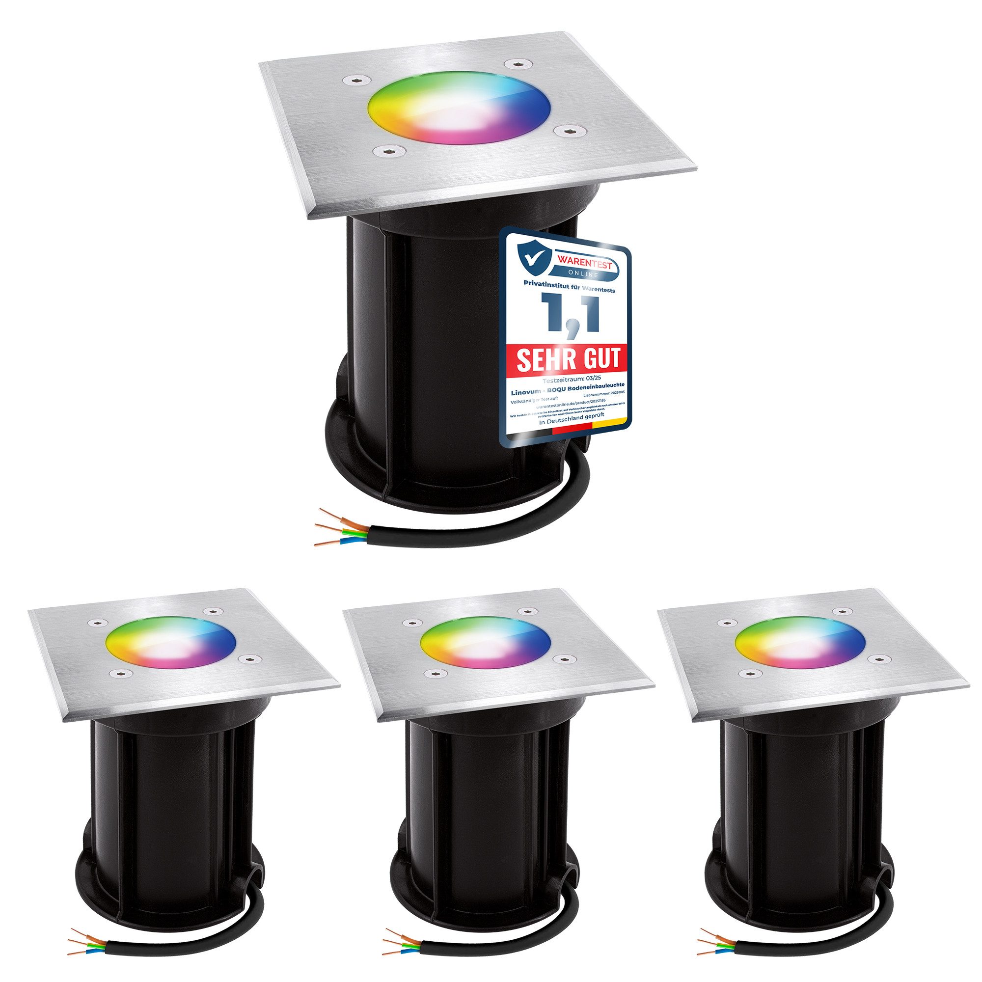linovum Smarte LED-Leuchte 4er Set LED Bodenleuchte BOQU quadratisch gebuerstet Smart dimmbar, RGB