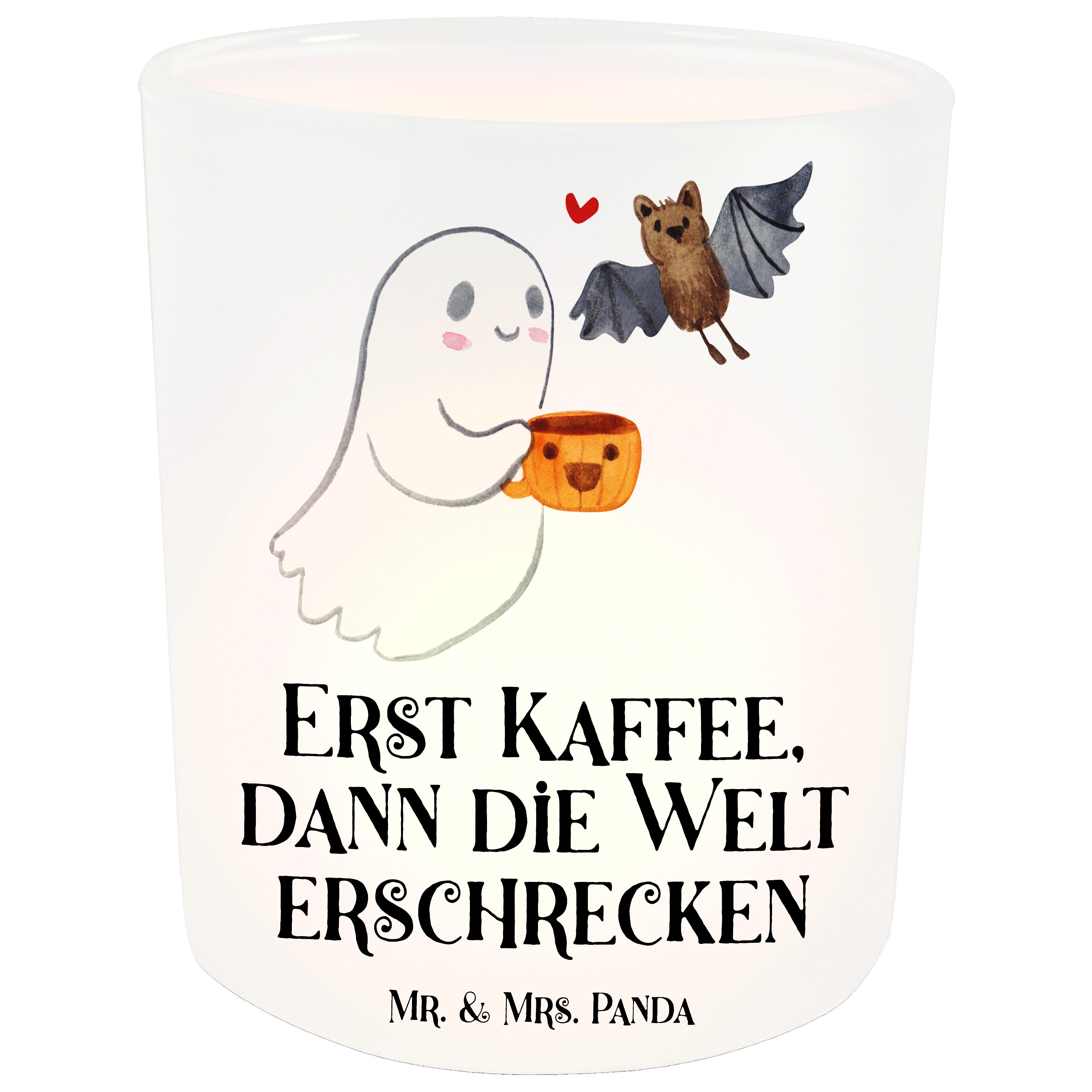 & Mr. Teelichthalter, Geschenk, Windlicht Panda - (1 St) Dekoration, Kaffee Transparent Mrs. Gespenst -