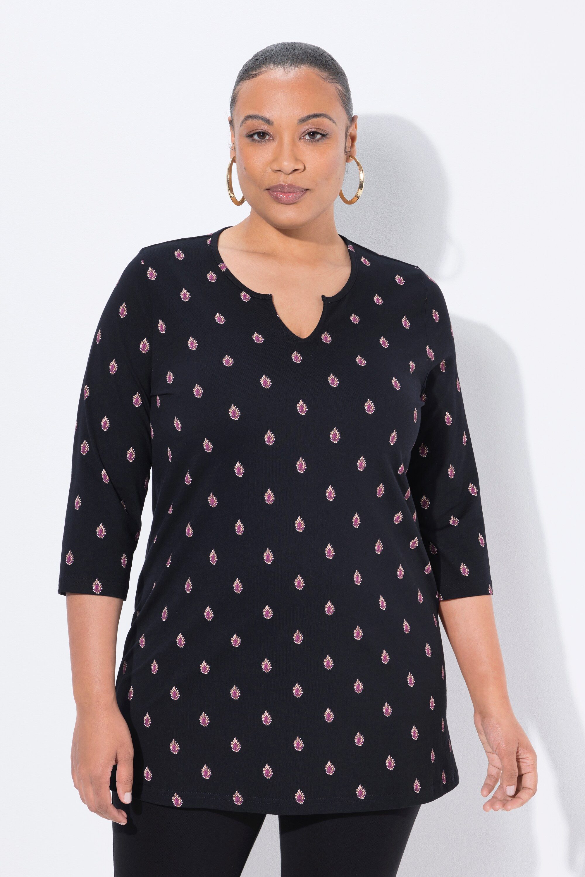 Ulla Popken Longshirt Longshirt A-Linie Tunika-Ausschnitt 3/4-Arm günstig online kaufen