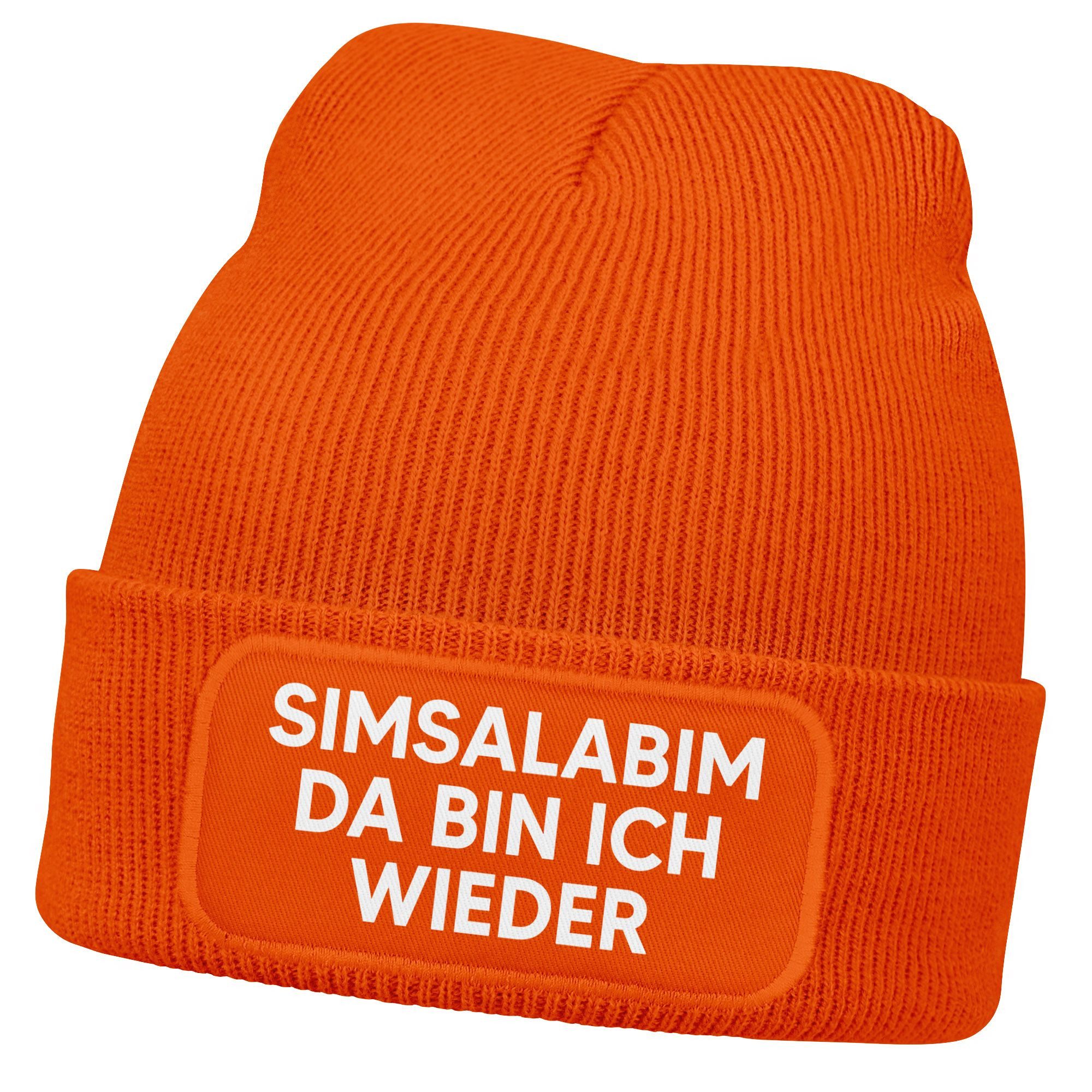 MoonWorks Strickmütze Damen Beanie mit Patch Strickmütze mit Spruch Simsalabim Aufdruck