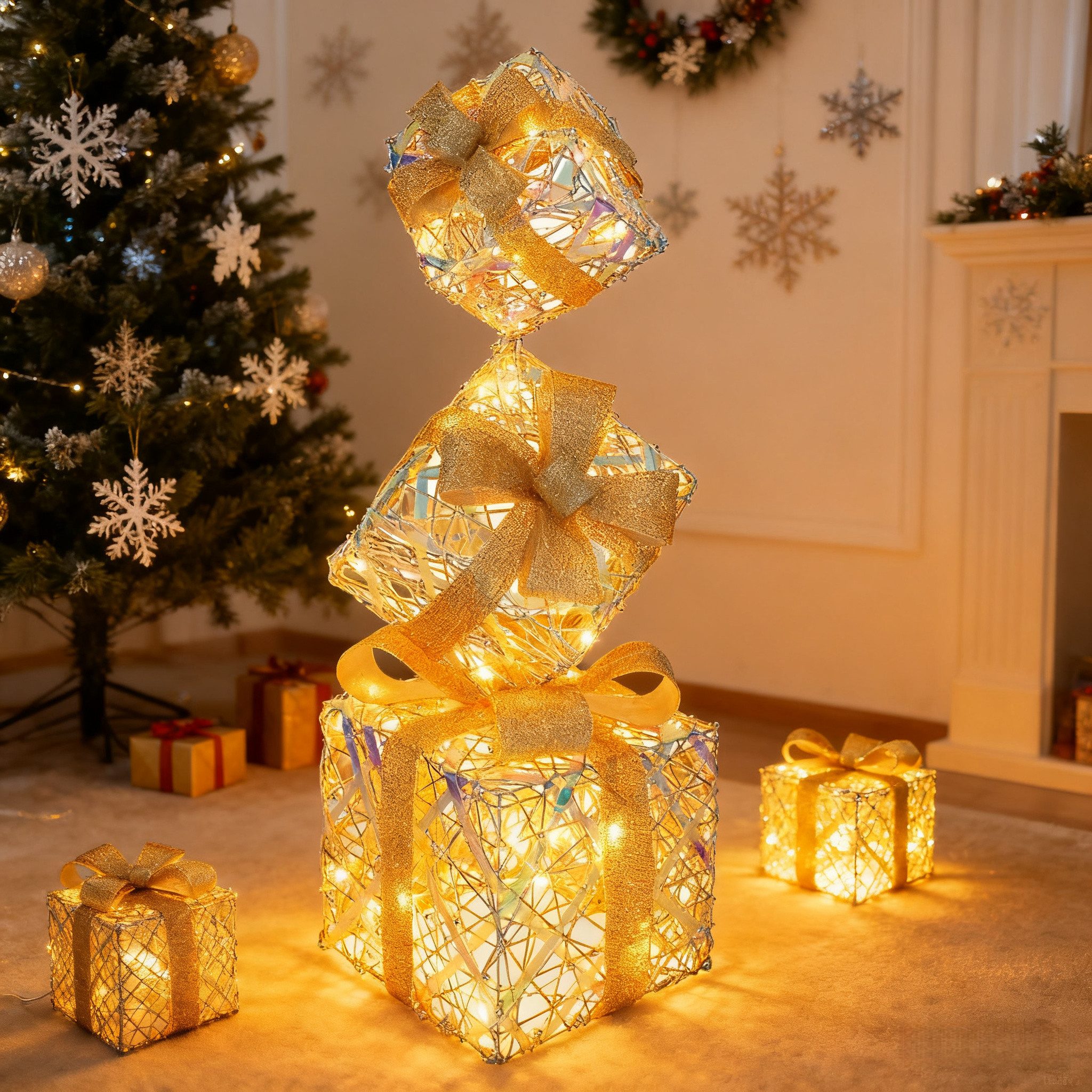 CCLIFE Weihnachtsfigur LED Geschenkbox 3er, Netzstecker Weihnachten Weihnachtenbox