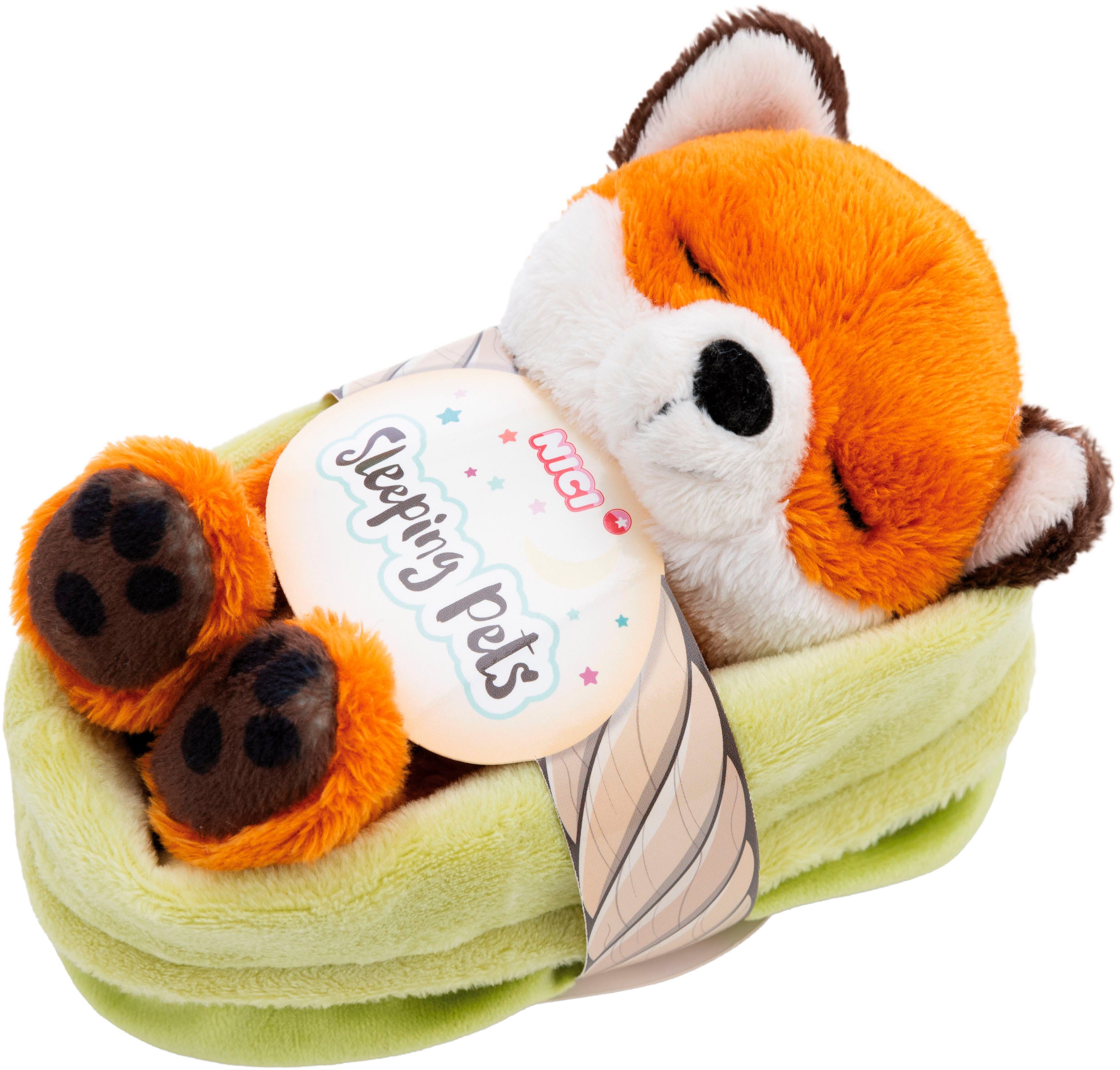 Nici Kuscheltier Sleeping Pets GREEN, Fuchs mit Blatt 12 cm schlafend im Körbchen grün