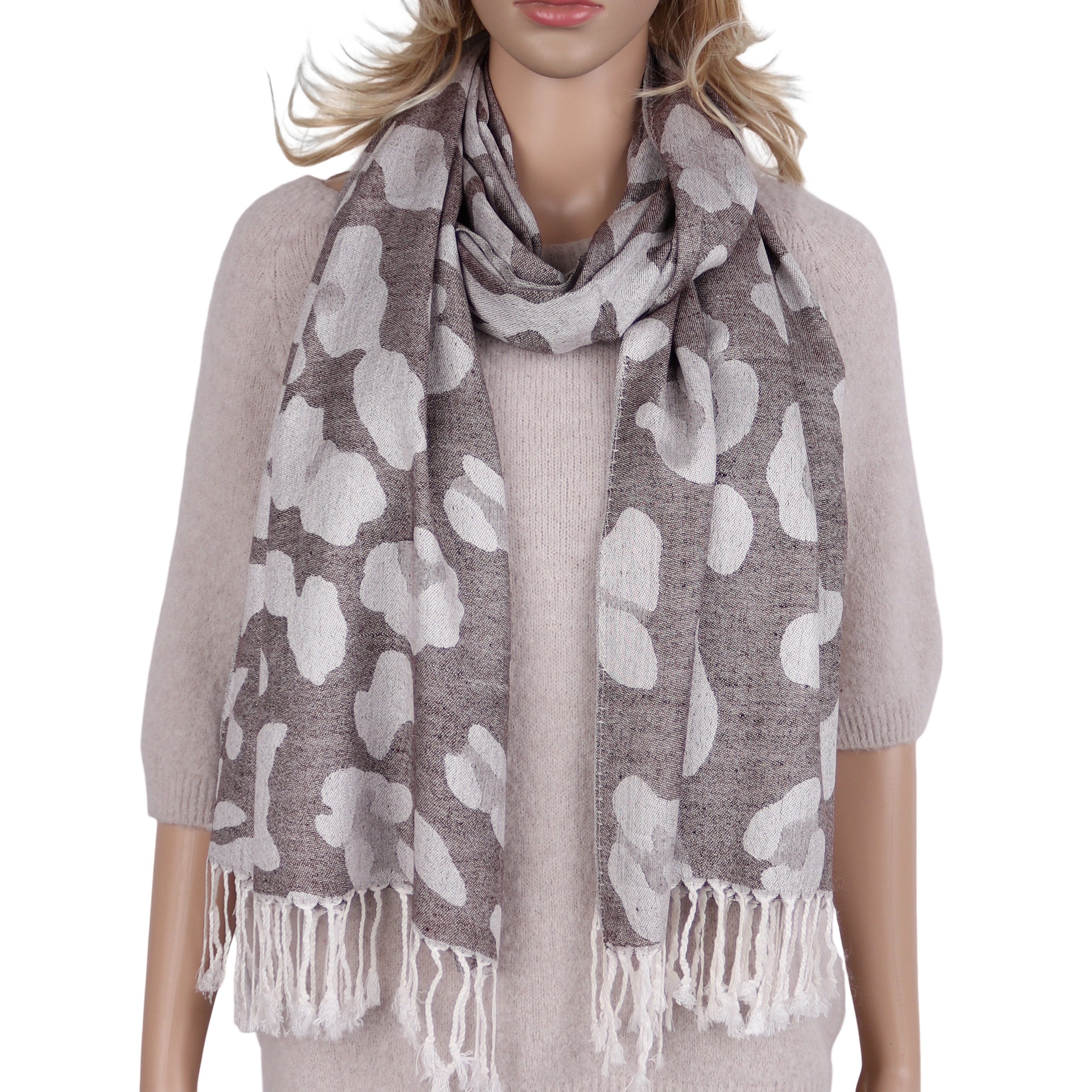 MIRROSI Modeschal weicher Schal Leo Muster mit Fransen, 70x180cm, (angesagtes Leopard Muster), Damen Halstuch ideal für Herbst und Winter oder Ganzesjahr