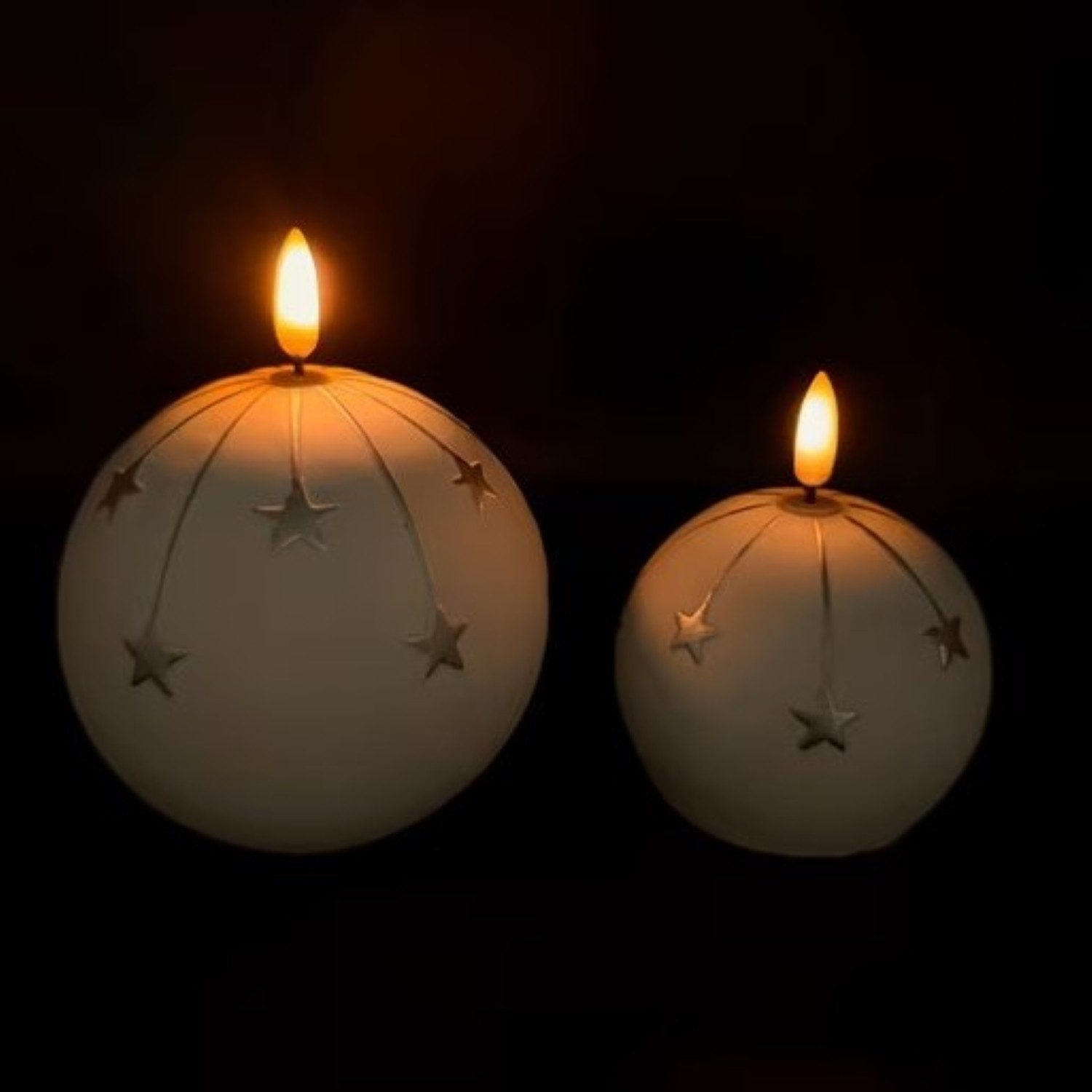 Online-Fuchs LED-Kerze 2er Set runde LED Kerzen aus Keramik mit Sternen ver günstig online kaufen