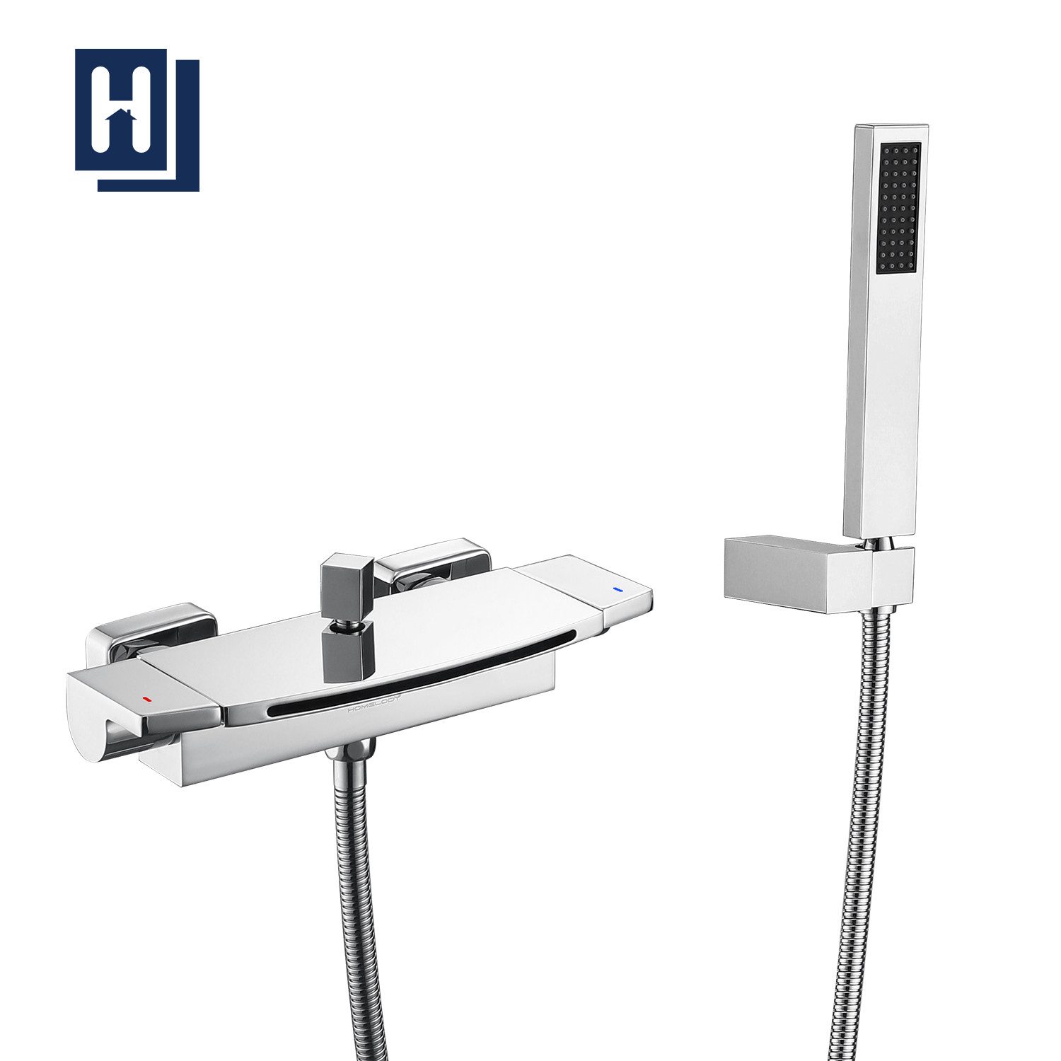 HOMELODY Duscharmatur Wasserfall Wasserhahn Bad Duscharmatur komplett set Mit Handbrause (Set) Wasserfall, Regenstrahl,Messing,Schwarz matt