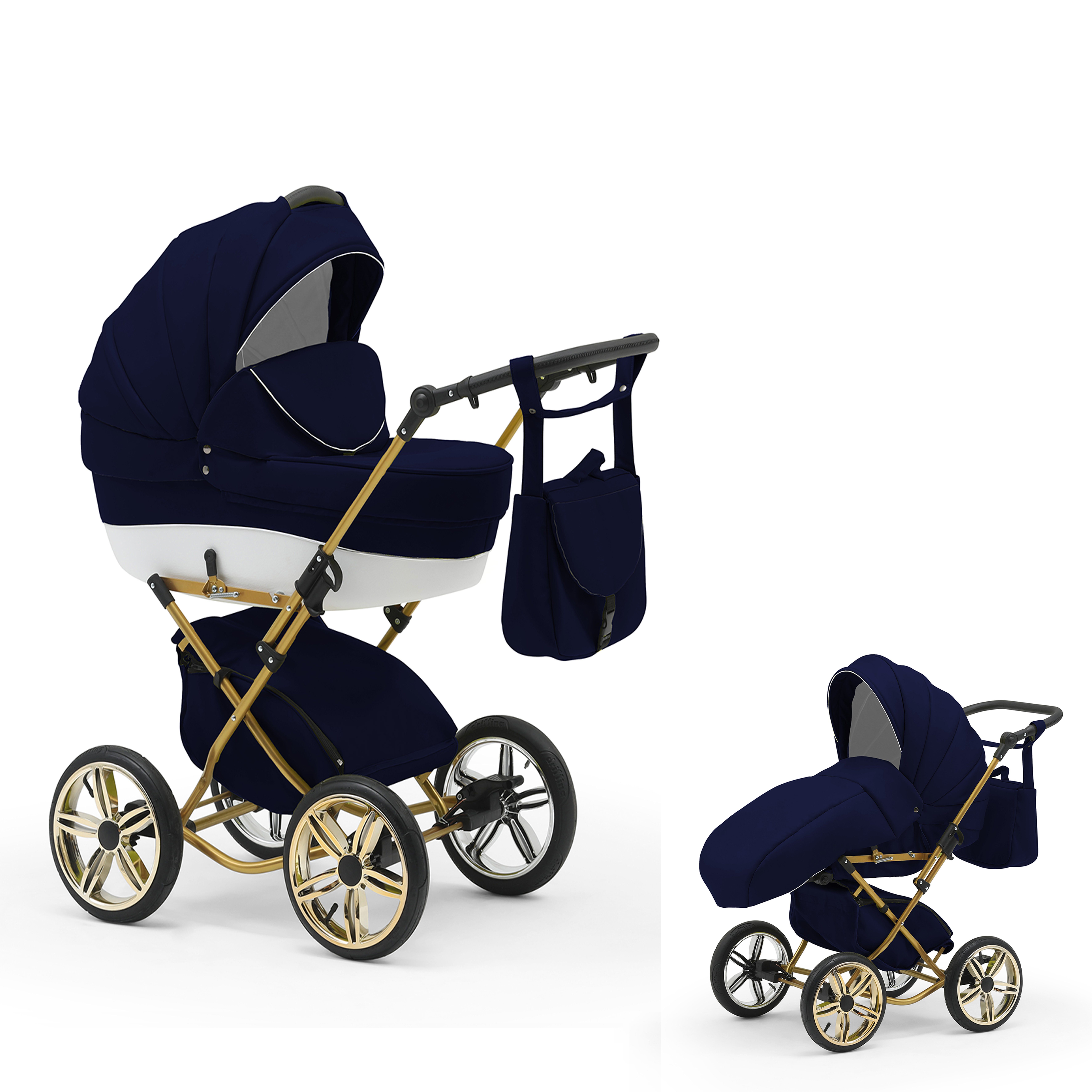 babies-on-wheels Kombi-Kinderwagen Sorento 2 in 1 - 11 Teile - von Geburt bis 4 Jahre in 30 Designs Navy-Weiß