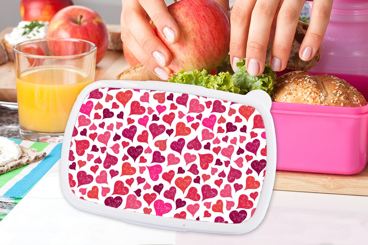MuchoWow Lunchbox Valentinsgeschenk für ihn Erwachsene, Mädchen, Kinder, Brotbox (2-tlg), für Herz, Kunststoff, rosa Kunststoff - - Snackbox, Liebe Brotdose