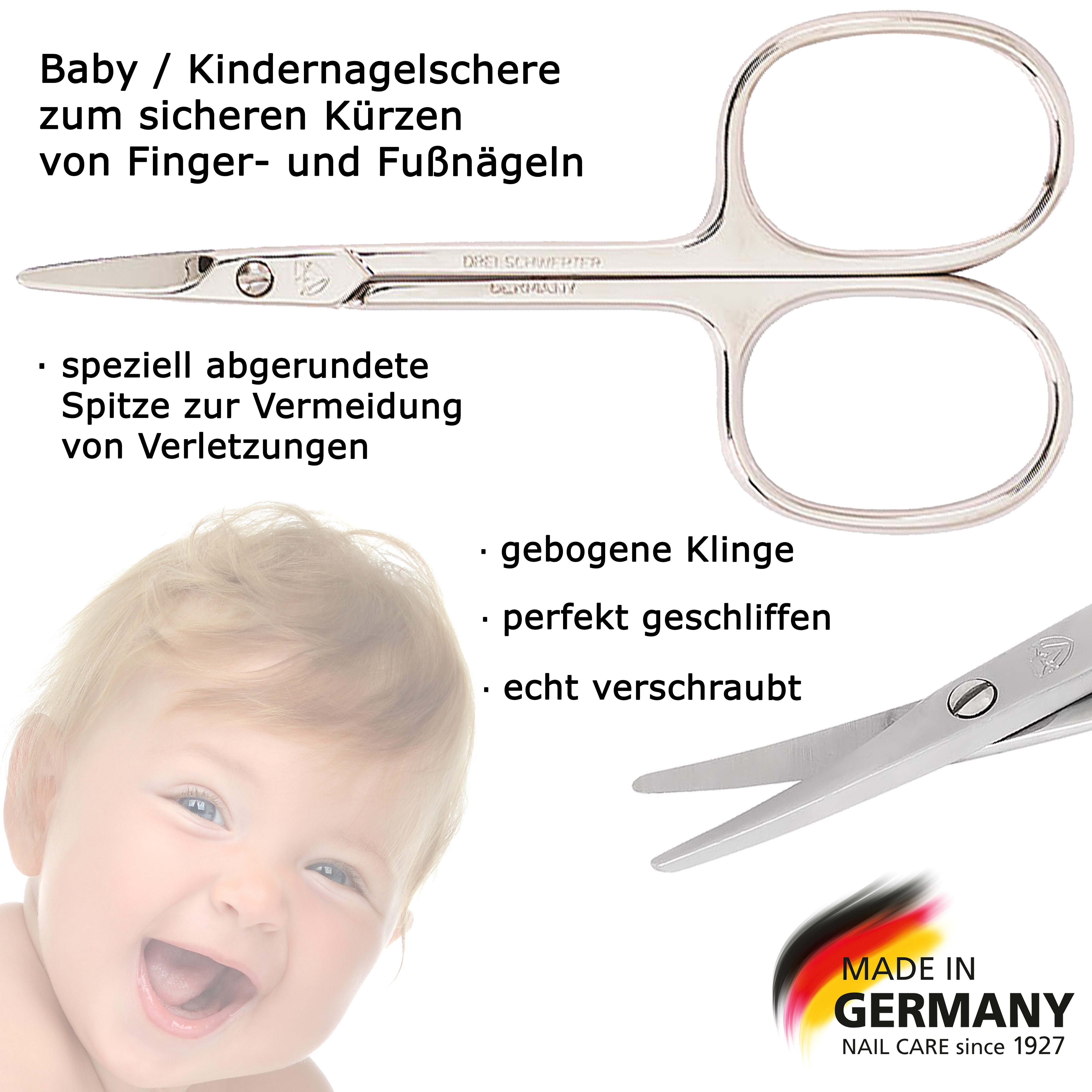 3 SCHWERTER Baby-Nagelschere Hochwertige Nagelschere, Maniküre Set im lustigen Etui "Rabe Corbi", sichere Nagelpflege für Babys, Made in Germany