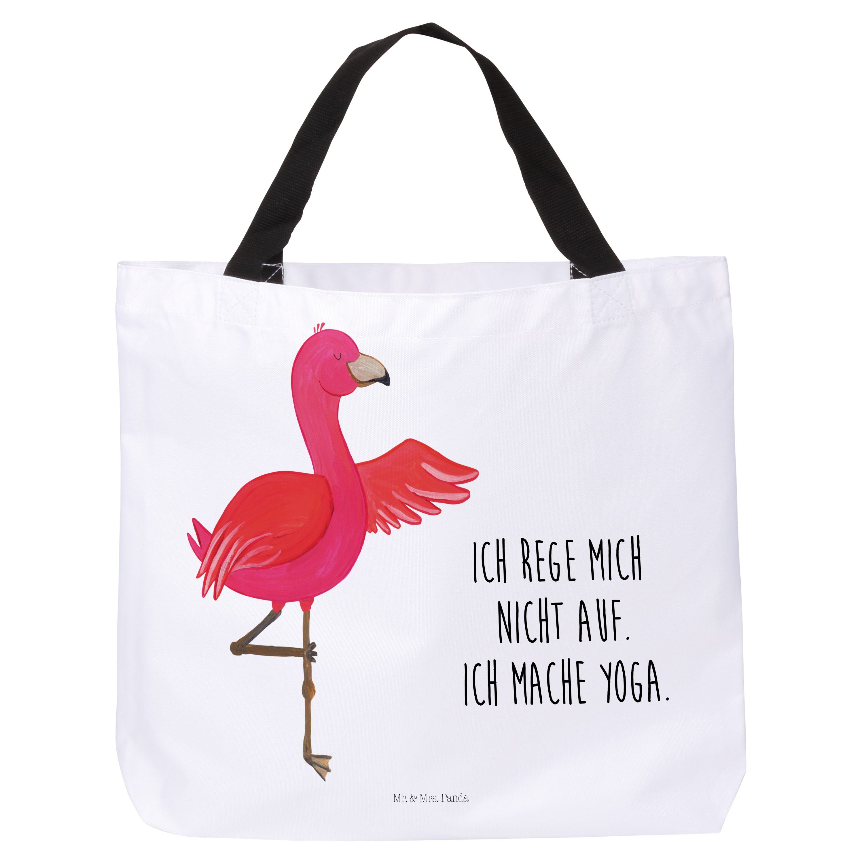 Mr. & Mrs. Panda Shopper Flamingo Yoga - Weiß - Geschenk, Namaste, Achtsamkeit, Schulbeutel, B (1-tlg)