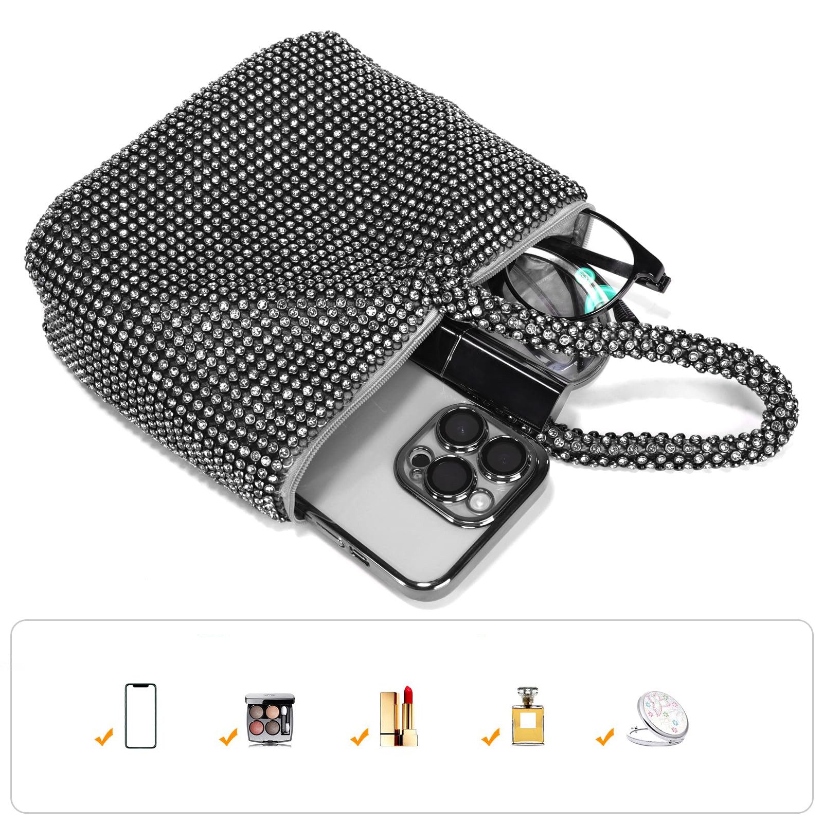 nsihing Clutch Damen Strass Clutch Abendtaschen Sparkly Glitter Triangle Geldbörse, für Party Abschlussball Hochzeit – Bild 3 von 5