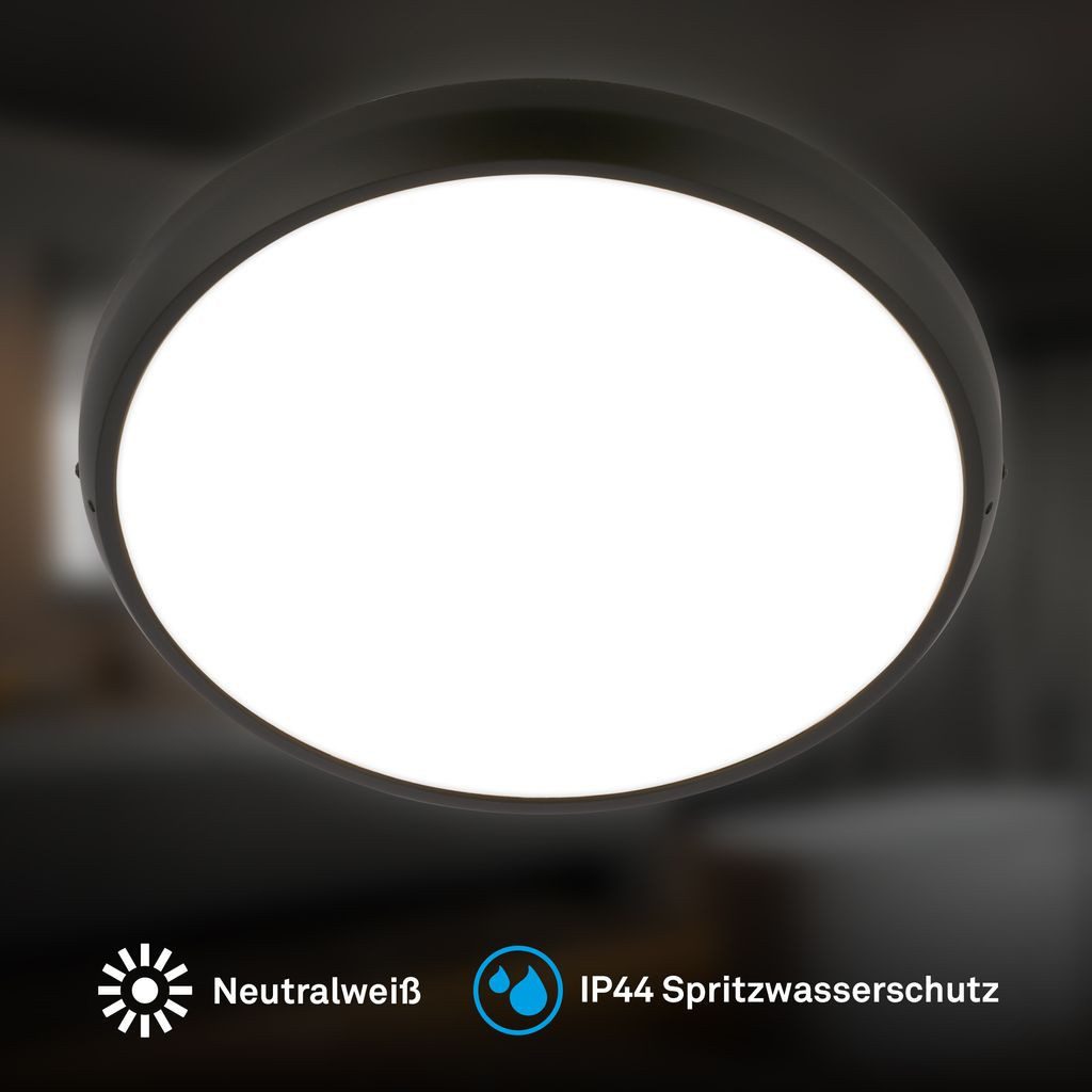 Briloner Leuchten LED Deckenleuchte LED Deckenlampe IP44, LED fest integriert, 4000K - Neutralweiß, 37,5x4 cm, Badezimmer, Küche, Wohnzimmer, Schlafzimmer, Flur