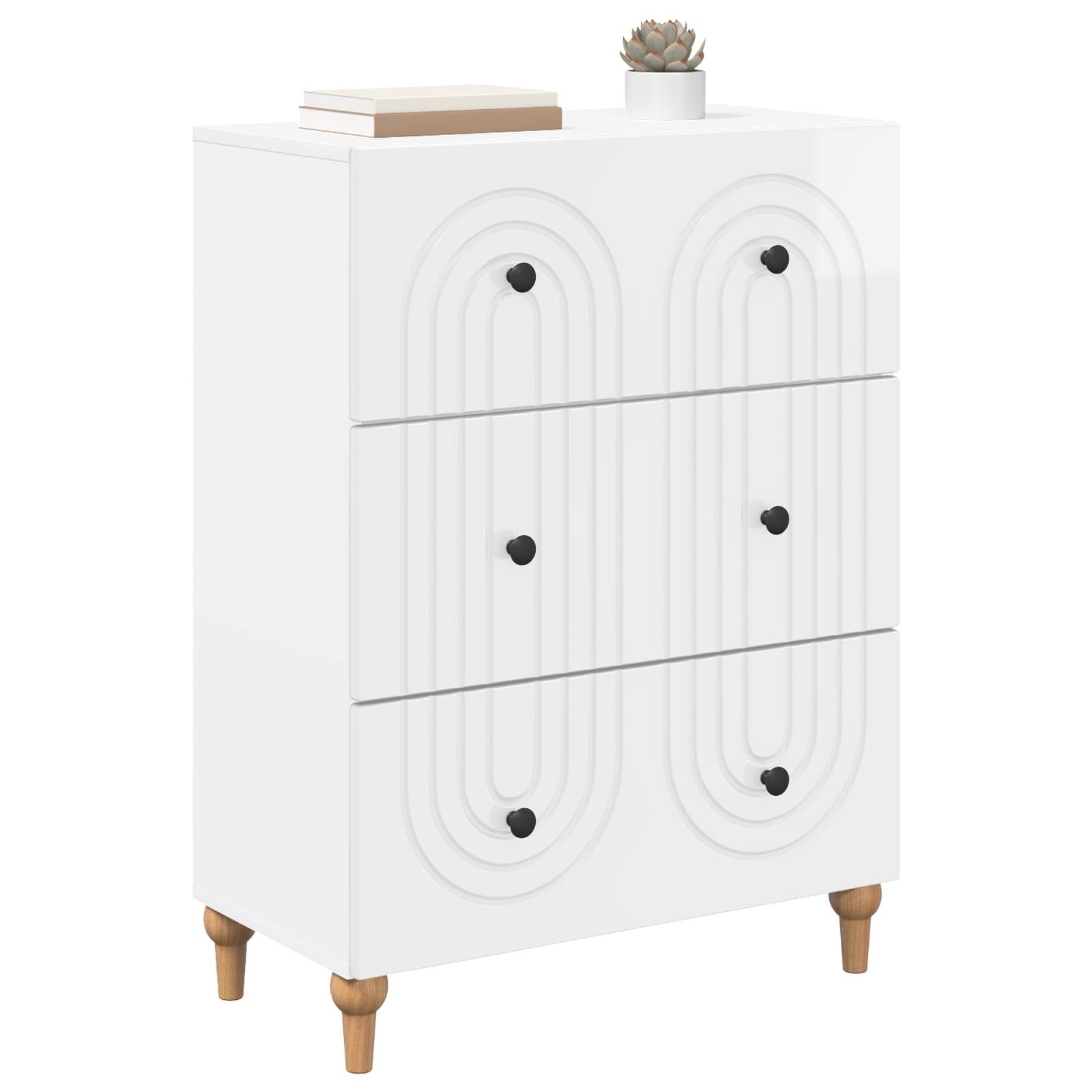 vidaXL Kommode 66 x 34,5 x 90 cm Kommode Schubladenschrank Sideboard Hochglanz Weiß 6