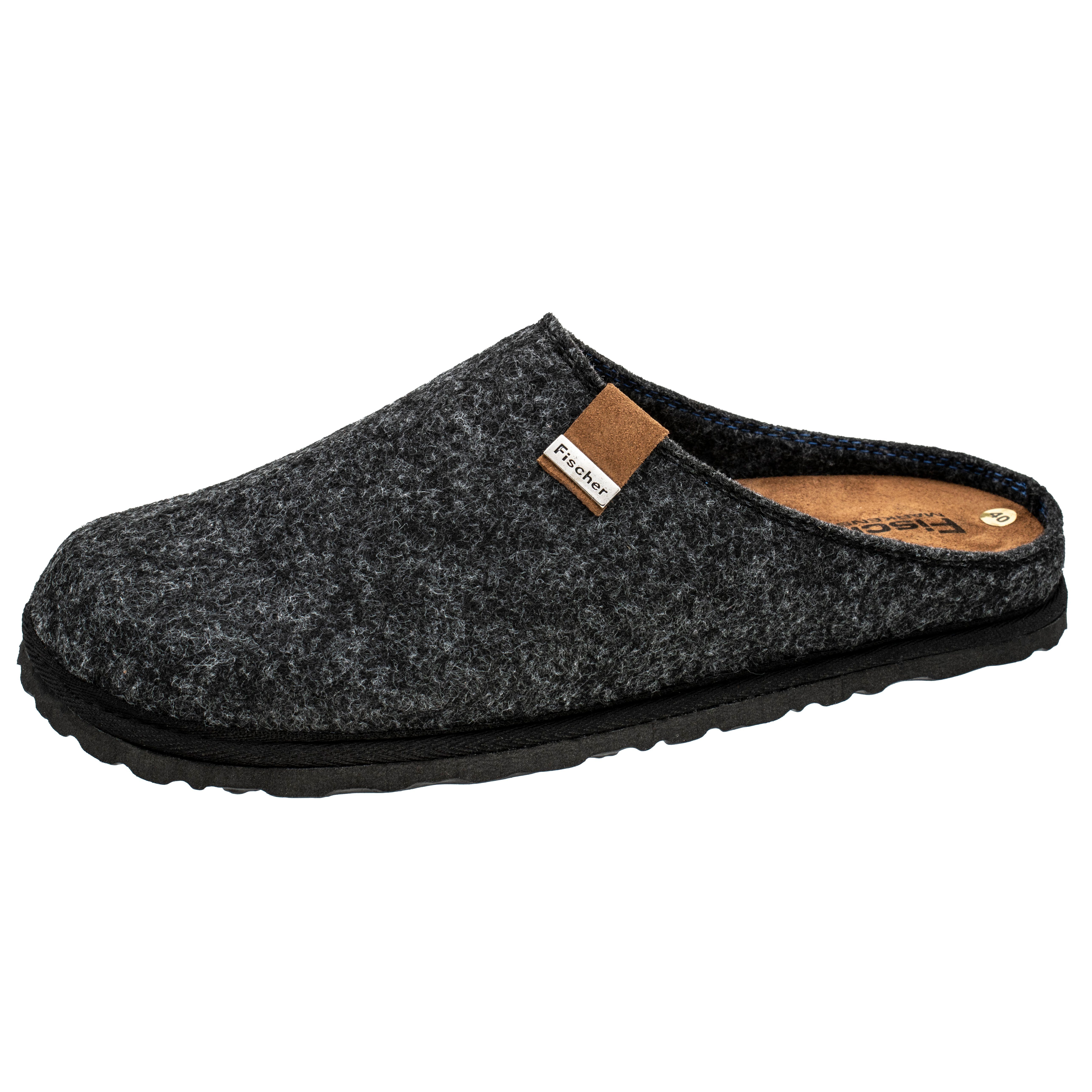 Fischer-Markenschuh Helge Pantoffel aus PET Upcycling Filz, Einlegesohle aus Leder ist herausnehmbar
