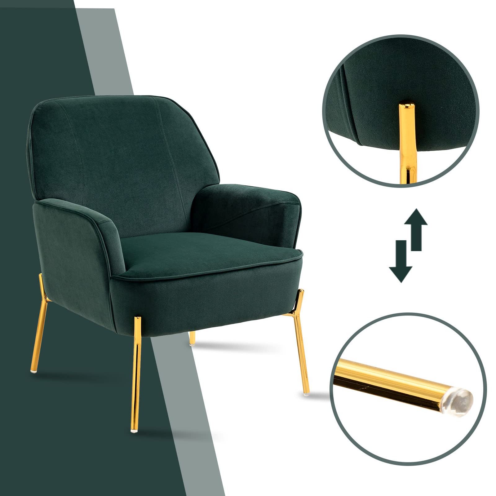 Fiximaster Sessel Gepolsterter Mid-Century Sessel aus Samt mit Armlehnen (1-St), und goldenen Beinen,Akzentstuhl, Loungesessel für Wohnzimmer – Bild 3 von 5