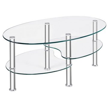 COSTWAY Glastisch, Couchtisch Glas, Oval, Metallrahmen, 50x90x45cm