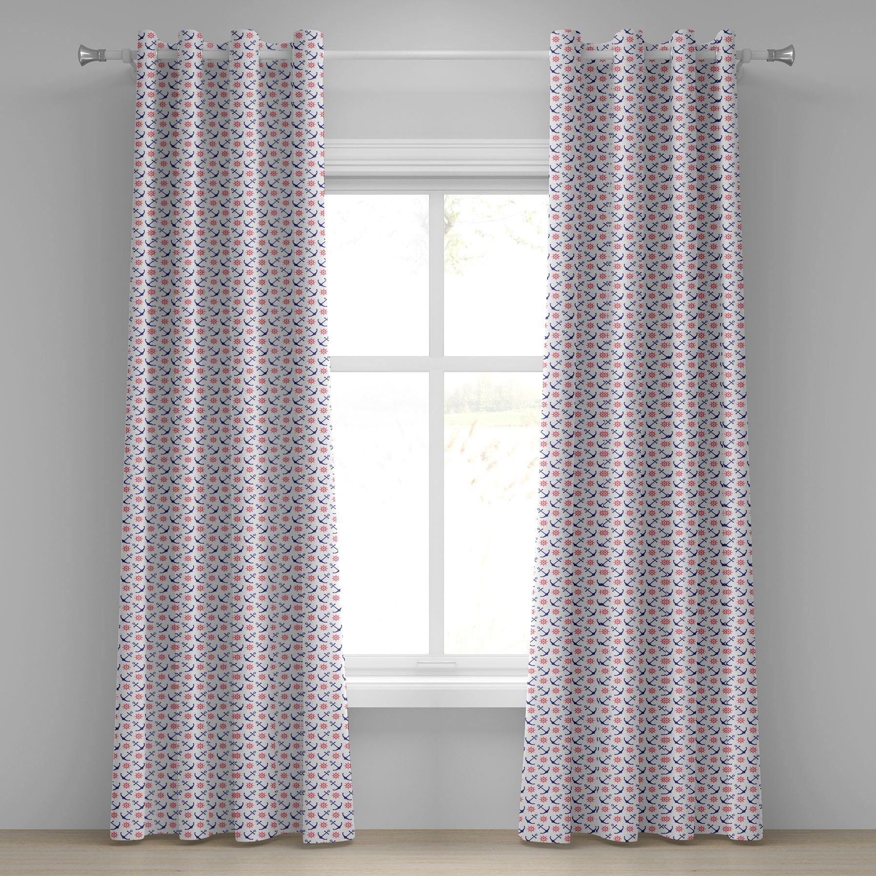 Gardine Dekorative 2-Panel-Fenstervorhänge für Schlafzimmer Wohnzimmer, Abakuhaus, Anker Klassisches Journey Thema