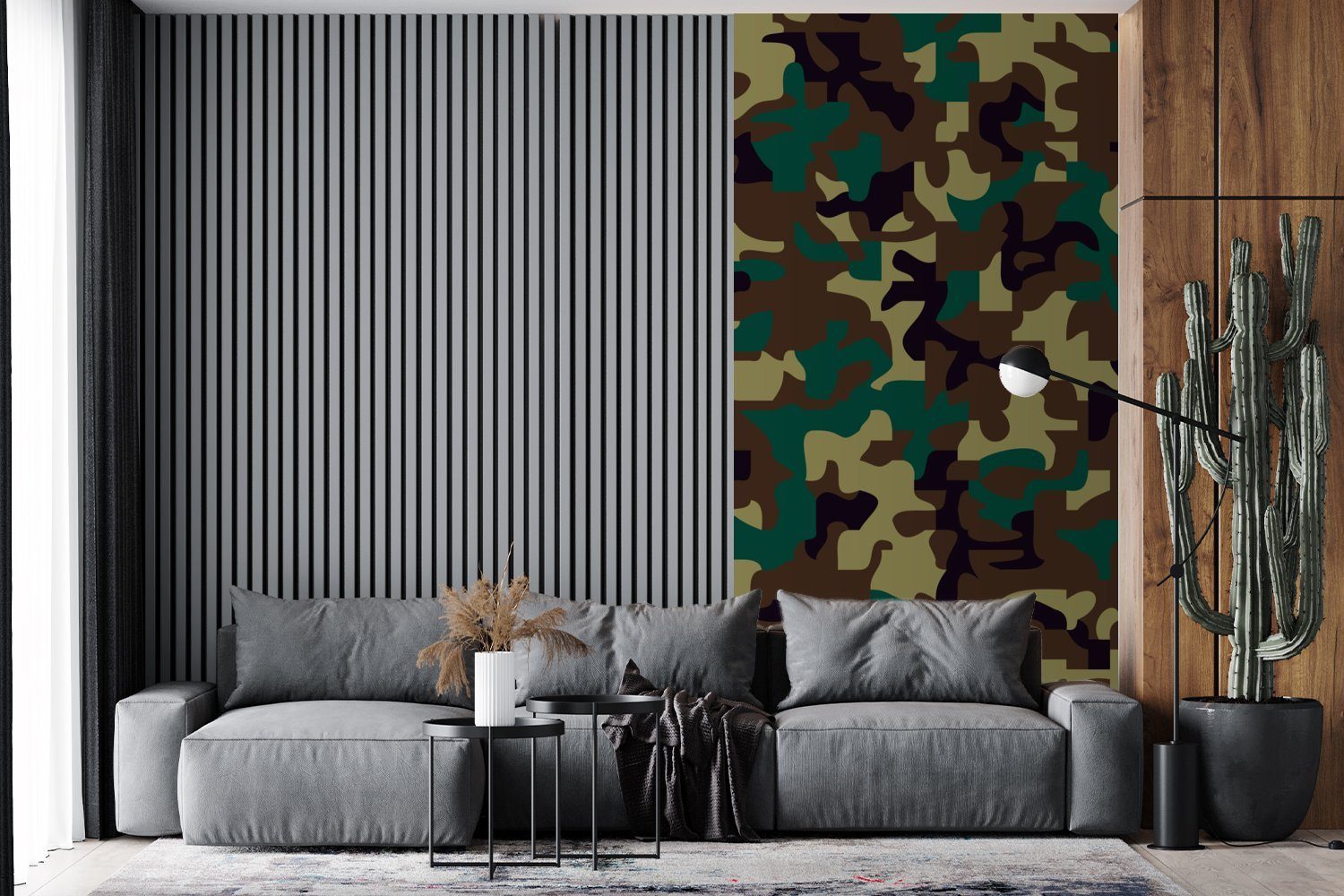MuchoWow Fototapete (2 Camouflage-Muster Farben, Küche, dunklen Vliestapete mit Fototapete Schlafzimmer für St), Matt, Wohnzimmer bedruckt