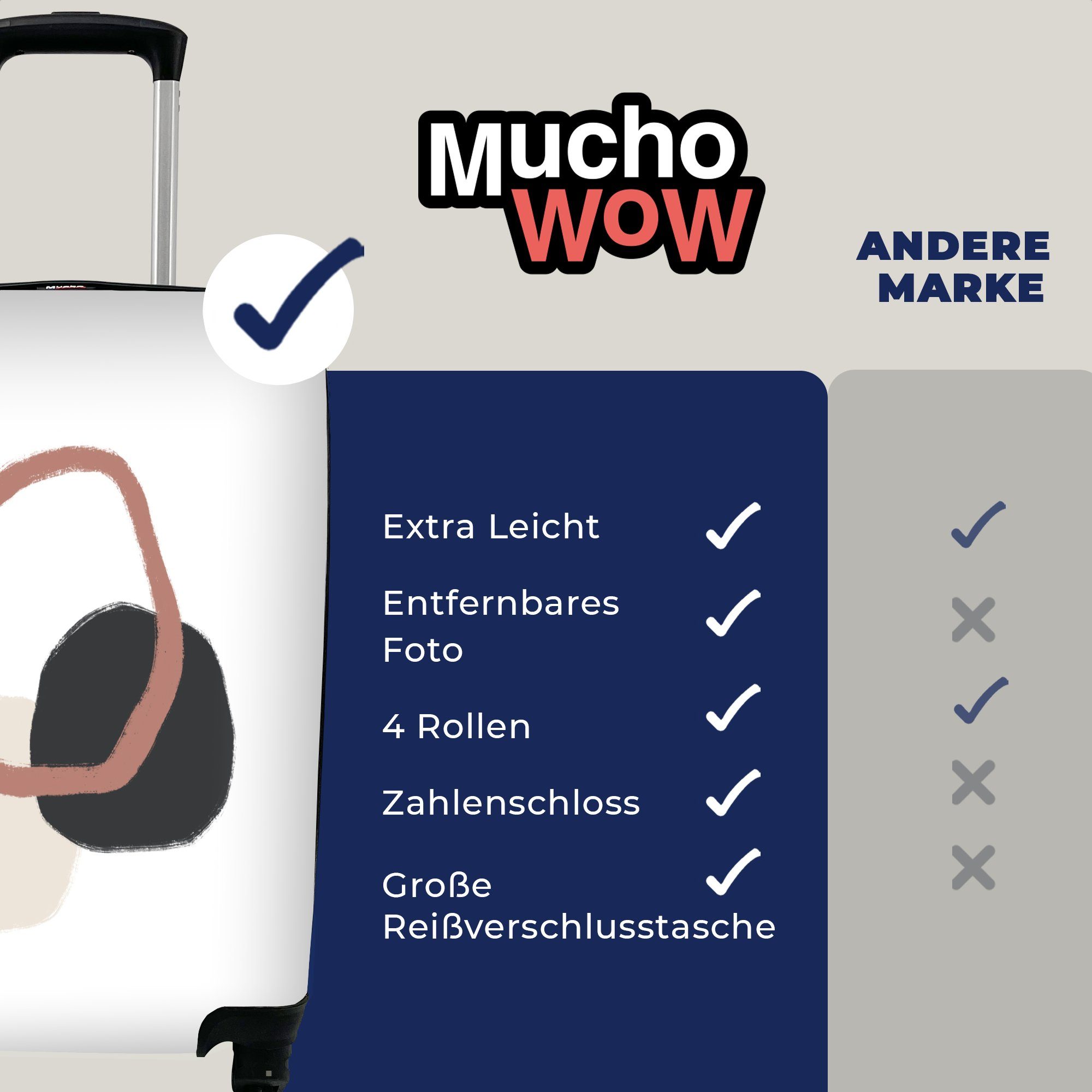 MuchoWow Handgepäckkoffer Pastell - Minimalismus 4 mit Formen, Reisekoffer - für Ferien, Trolley, Geometrische Handgepäck Reisetasche Rollen, rollen