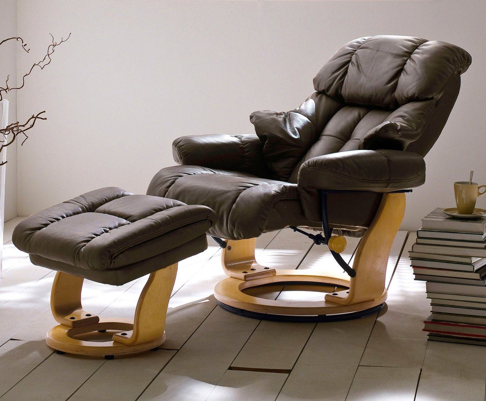 MCA furniture Relaxsessel Calgary (Fernsehsessel XXL 360°drehbar, inklusive Hocker), Lederbezug, bis 180 Kg