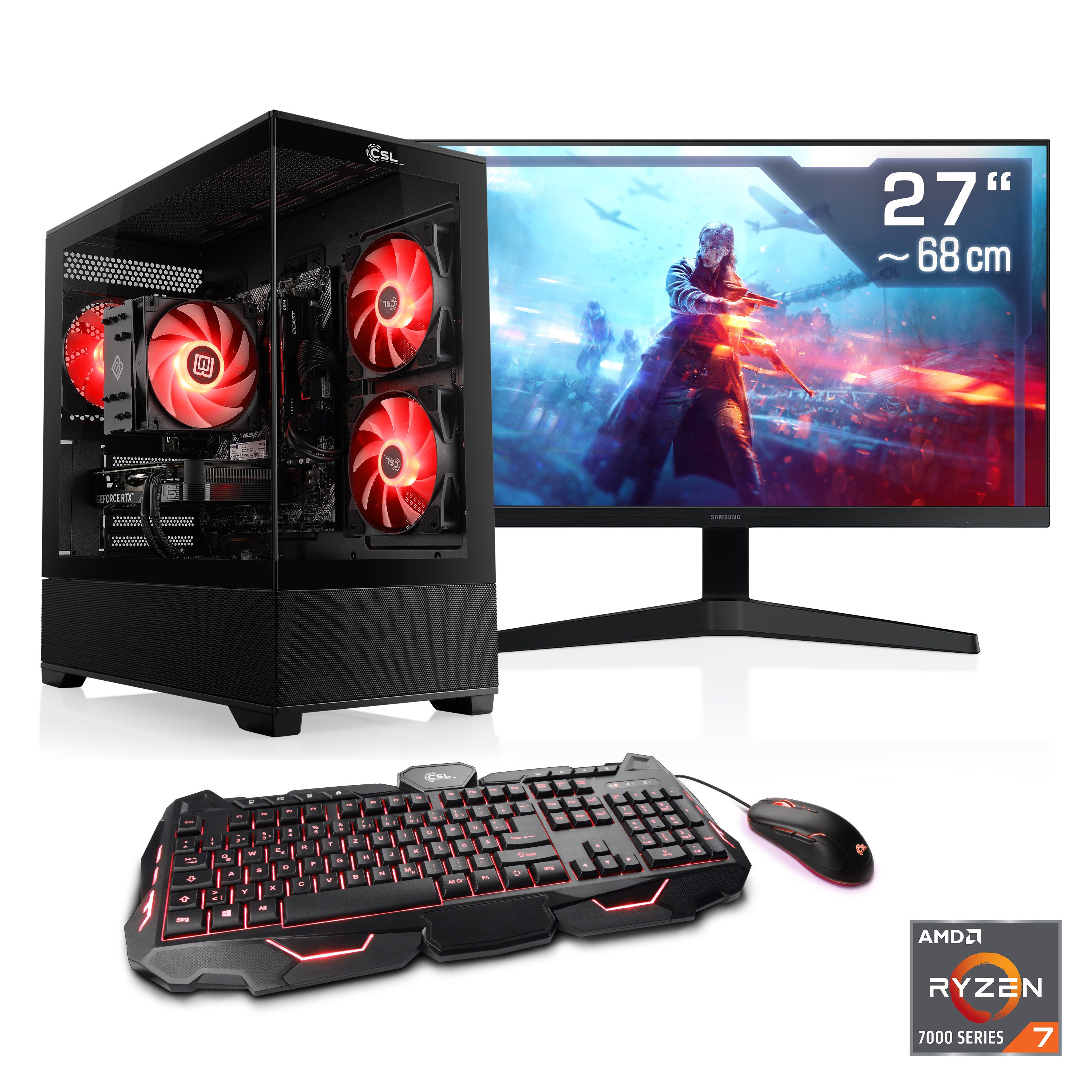 CSL AeroVision V24421 Gaming-PC-Komplettsystem (27", AMD Ryzen 7 7800X3D, GeForce RTX 5070, 32 GB RAM, 2000 GB SSD)