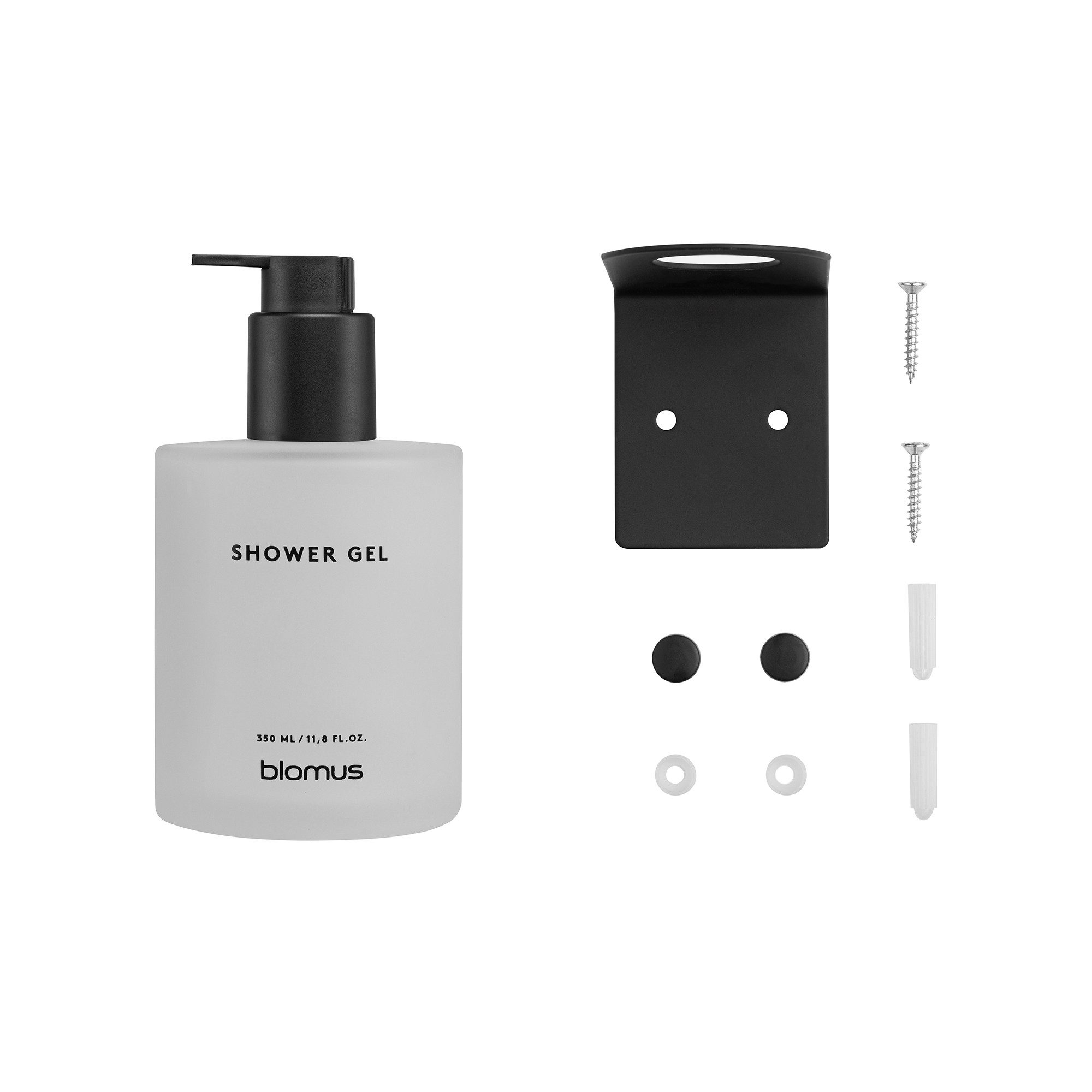 blomus Seifenspender Shower Gel -KIREI- Glasflasche, Duschgelflasche: Organizer aus Glas, Stilvolle Glasflasche, Nachhaltig, inkl. Wandhalterung