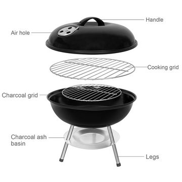 SunJas Holzkohlegrill CA-60., BBQ Kugelgrill Standgrill Rundgrill Kohlegrill Gartengrill