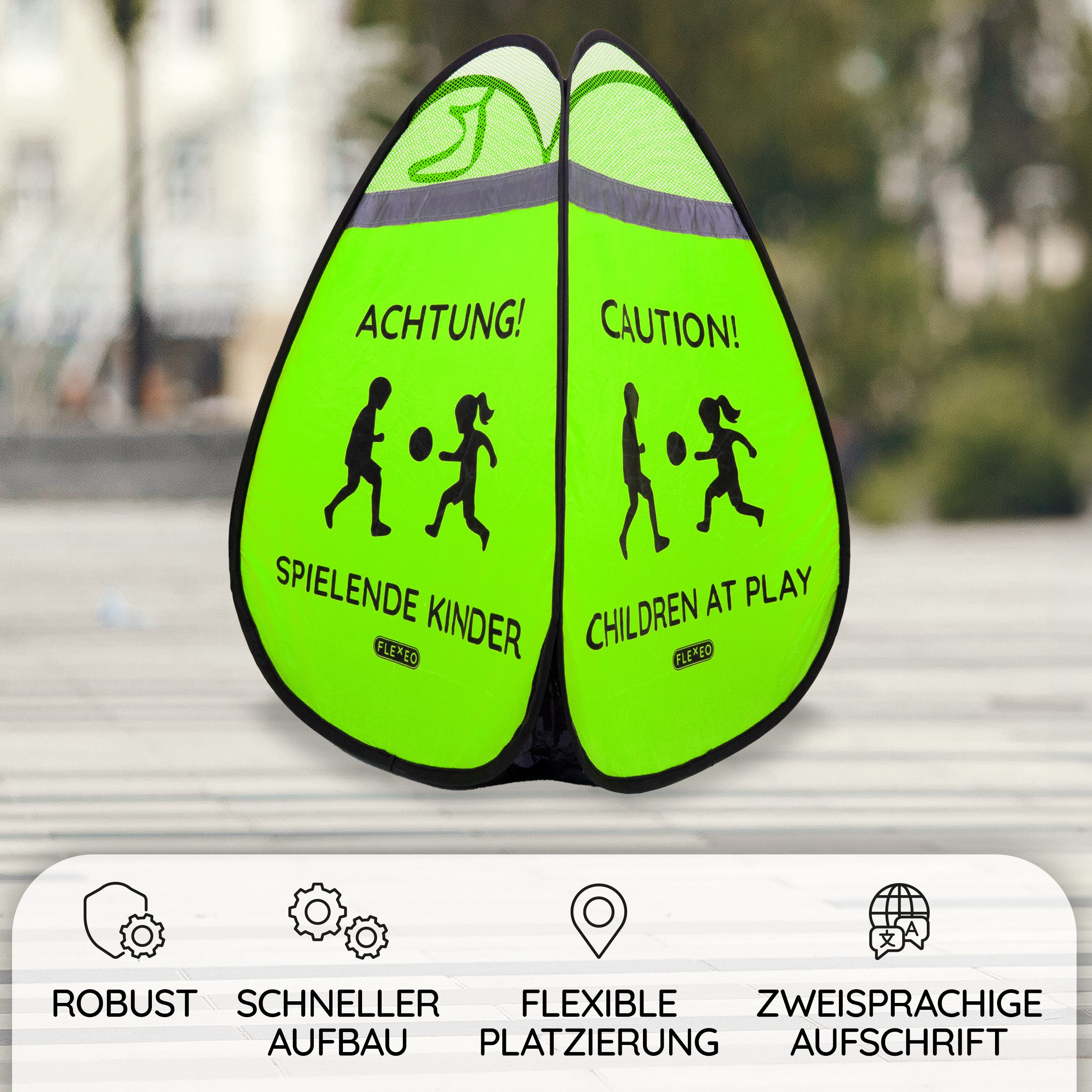 FLEXEO Warndreieck "Achtung! Spielende Kinder", 1-tlg., Warnwürfel Warnschild, grün – Bild 3 von 5