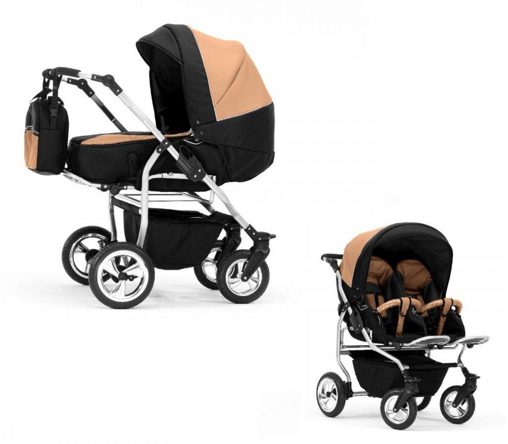 Elcar Zwillings-Kombikinderwagen Zwillingskinderwagen 2 in 1 Duo - 11 Teile - in 38 Farben Schwarz-Braun