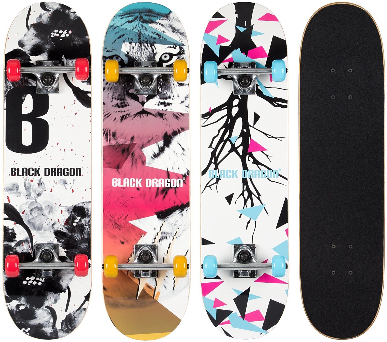 LeNoSa Skateboard Black Dragon Double Kicktail Skateboard • 8 Schichten Ahornholz