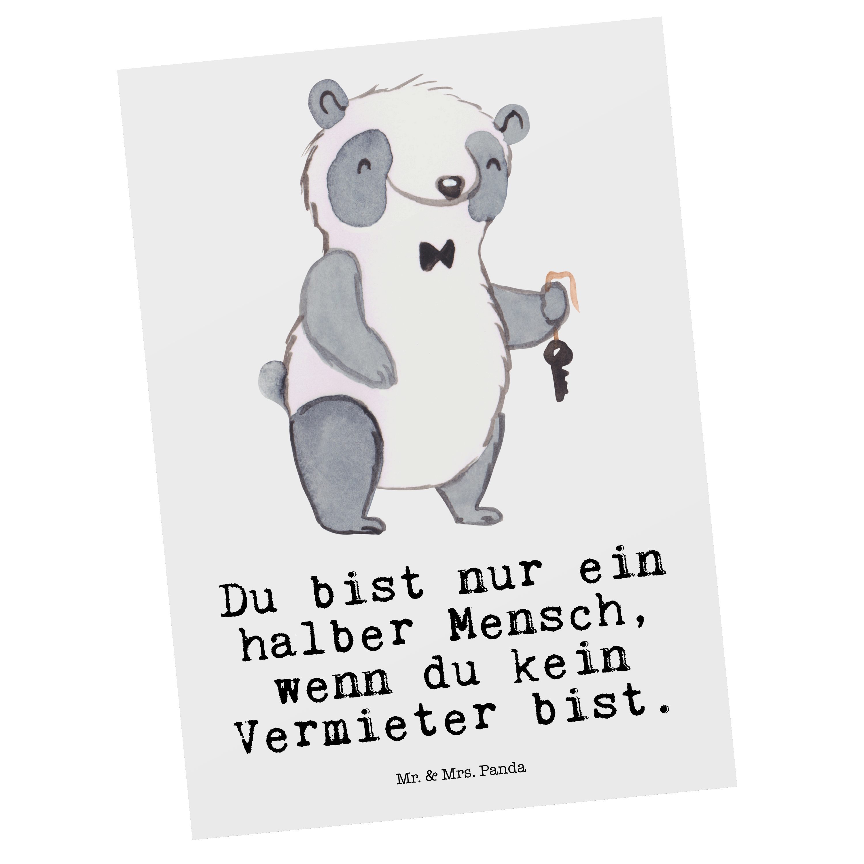 Mr. & Mrs. Panda Postkarte Vermieter mit Herz - Weiß - Geschenk, Ansichtskarte, Dankeskarte, Ren