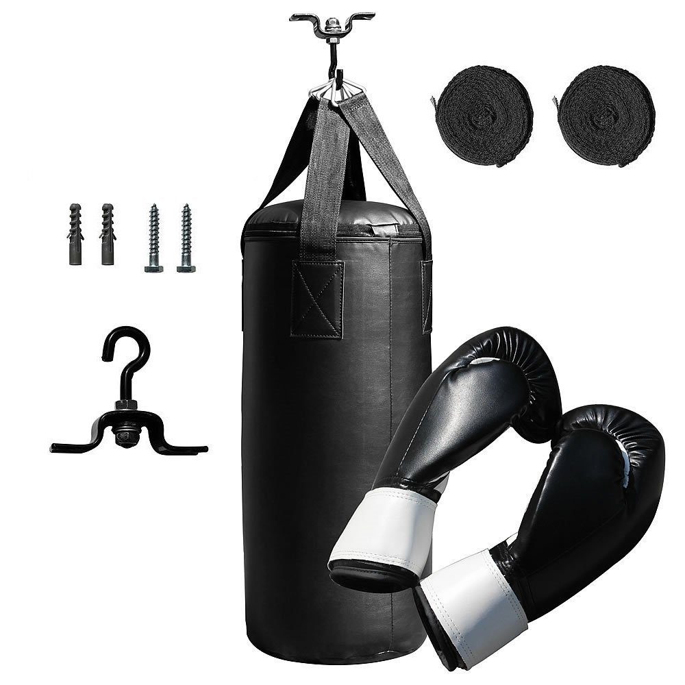 Melko Boxsack Boxsack Trainingssack Boxset 10kg gefüllt + Halterung +  Handschuhe + Bandage Punch Profi Punching Bag Boxhandschuhe Training (Stück)