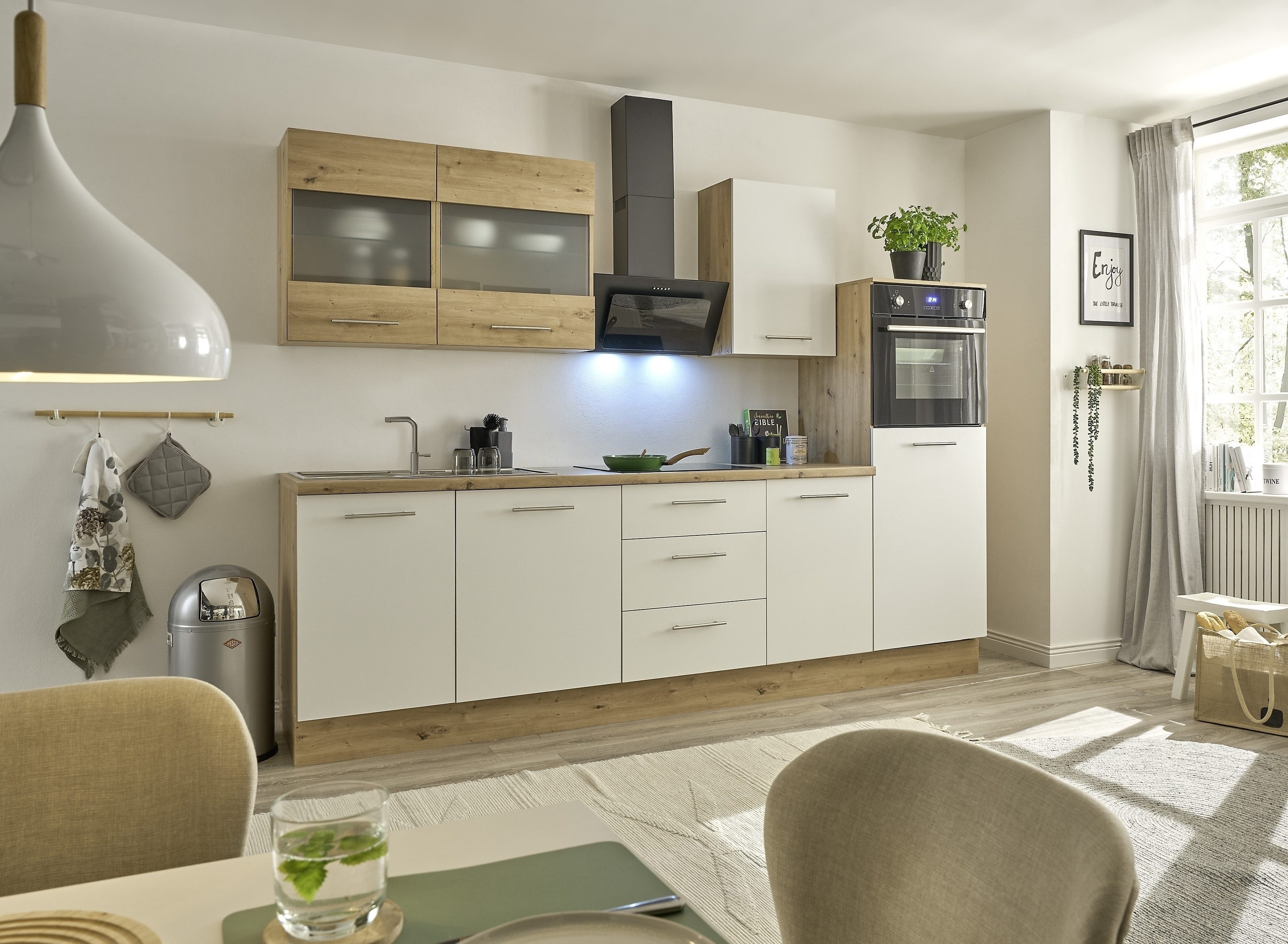 PREISBRECHER Кухниzeile Capri, in Artisan Eiche Dekor / Weiß matt - 280x218x60cm (BxHxT)