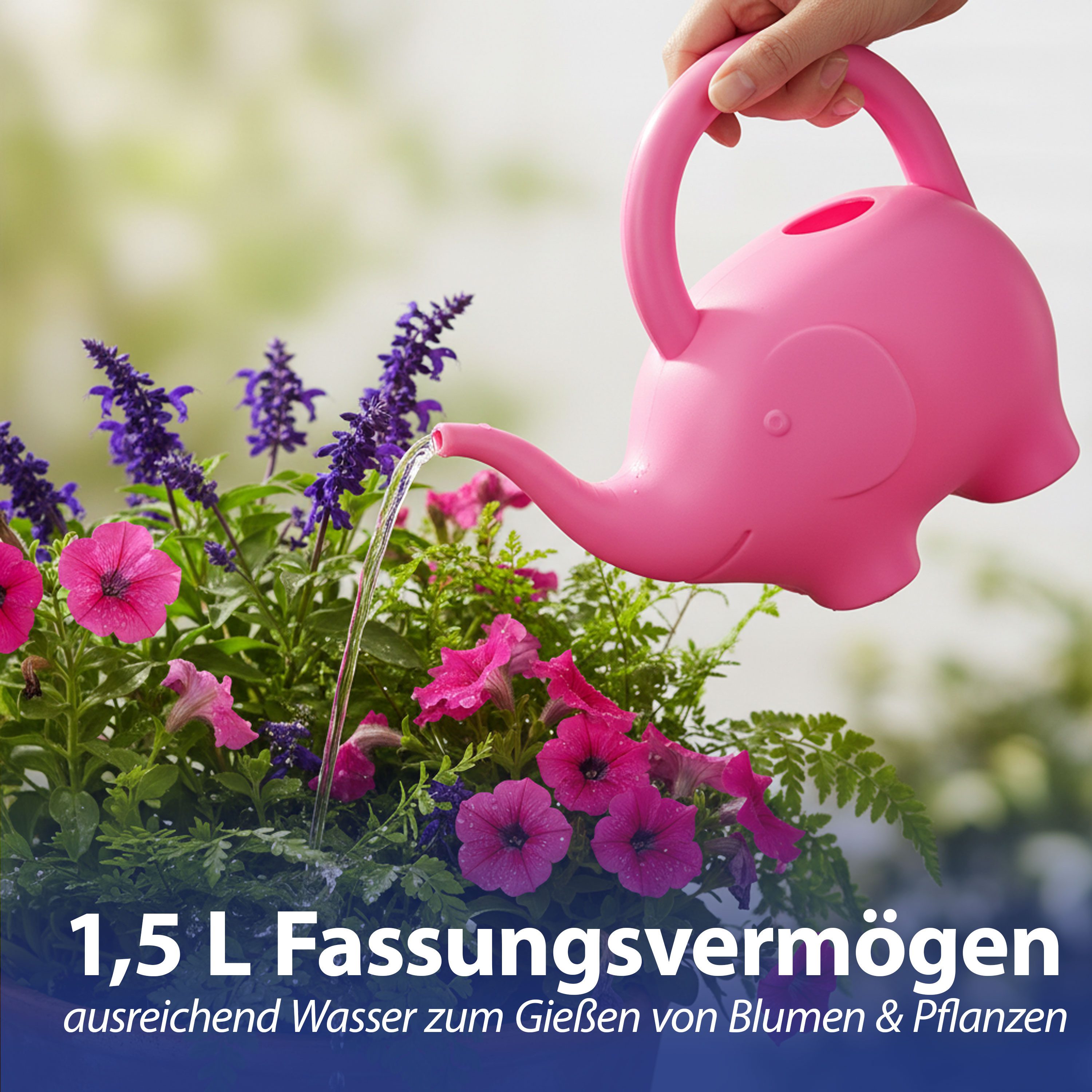 CEPEWA Gießkanne Gießkanne Elefant Kunststoff rosa 24x20x12cm 1,5 L Kinder-Gießkanne – Bild 5 von 5