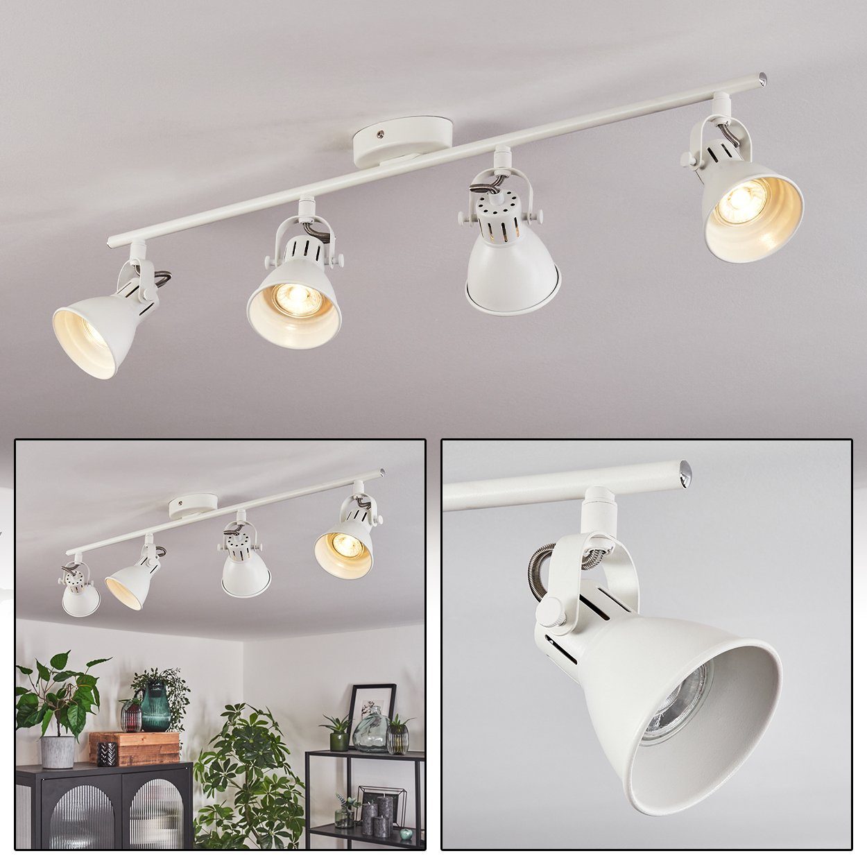 hofstein Deckenleuchte moderne Deckenlampe aus Metall in Weiß, LED wechselbar, 3000 Kelvin, mit verstellbaren Schirmen, 4 x GU10 LED 3,3 Watt (inkl), 240 Lumen