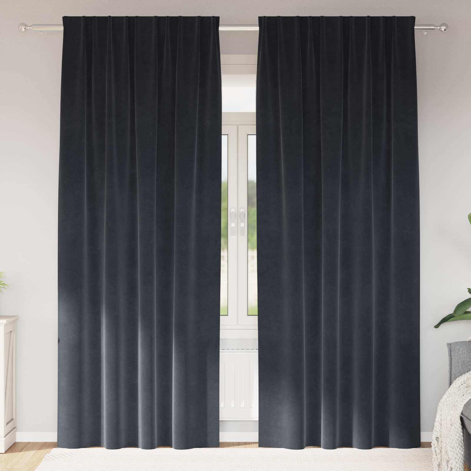 vidaXL Vorhang Vorhänge 2 stk. Dunkelgrau 140 x 260 cm Samt (2 St), Samt – Bild 2 von 5