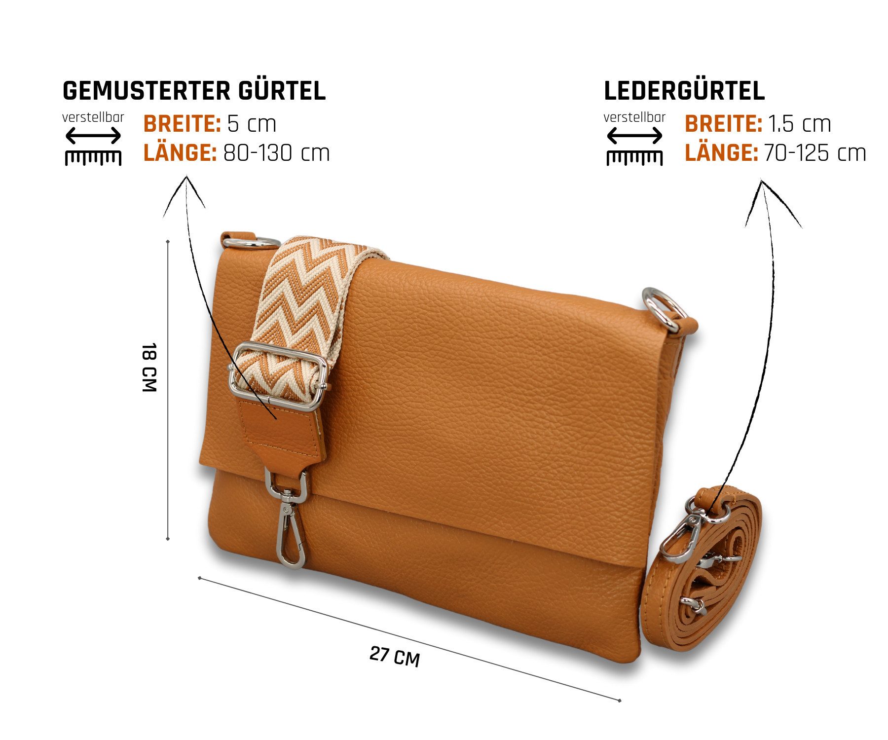 Adel Bags Schultertasche CALI Schlanke Tasche mit 3 Fächer, Slim Crossbody Bag Echtes Leder – Bild 2 von 5