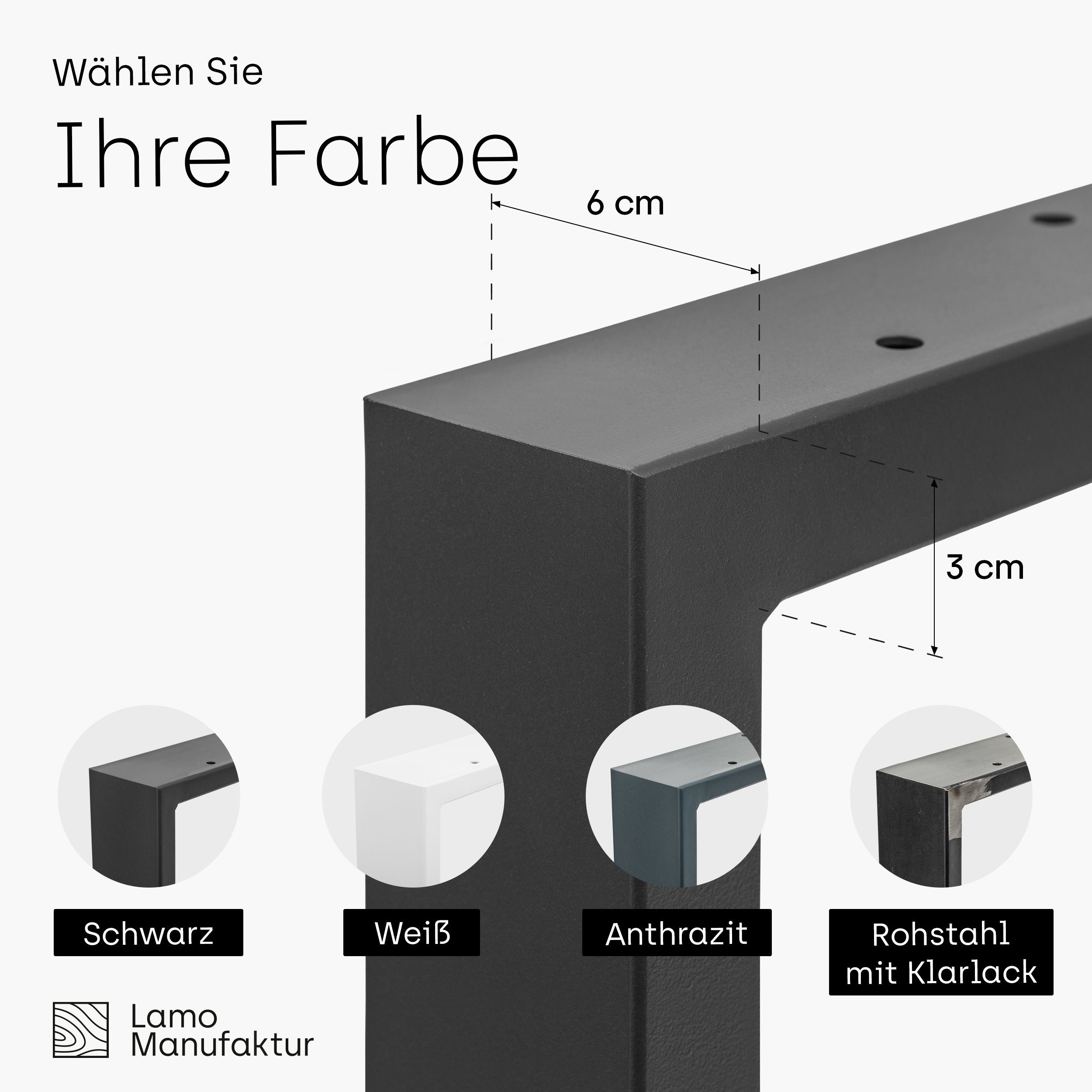 LAMO Manufaktur Tischgestell Simple Medium Tischbeine (SET, 2er-Set Tischkufen), Industriestahl pulverbeschichtet