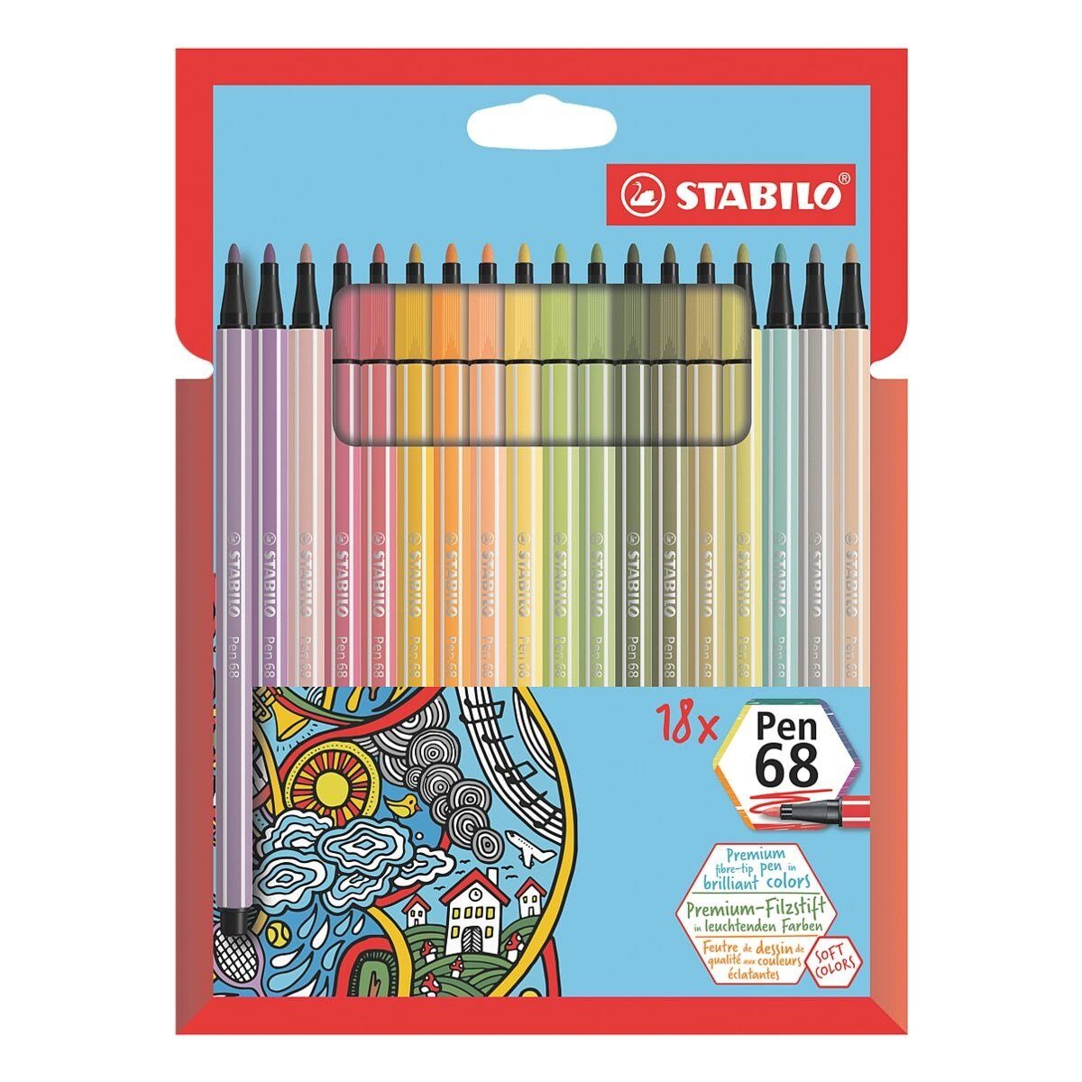 STABILO Filzstift Pen 68, (18-tlg), wasservermalbar