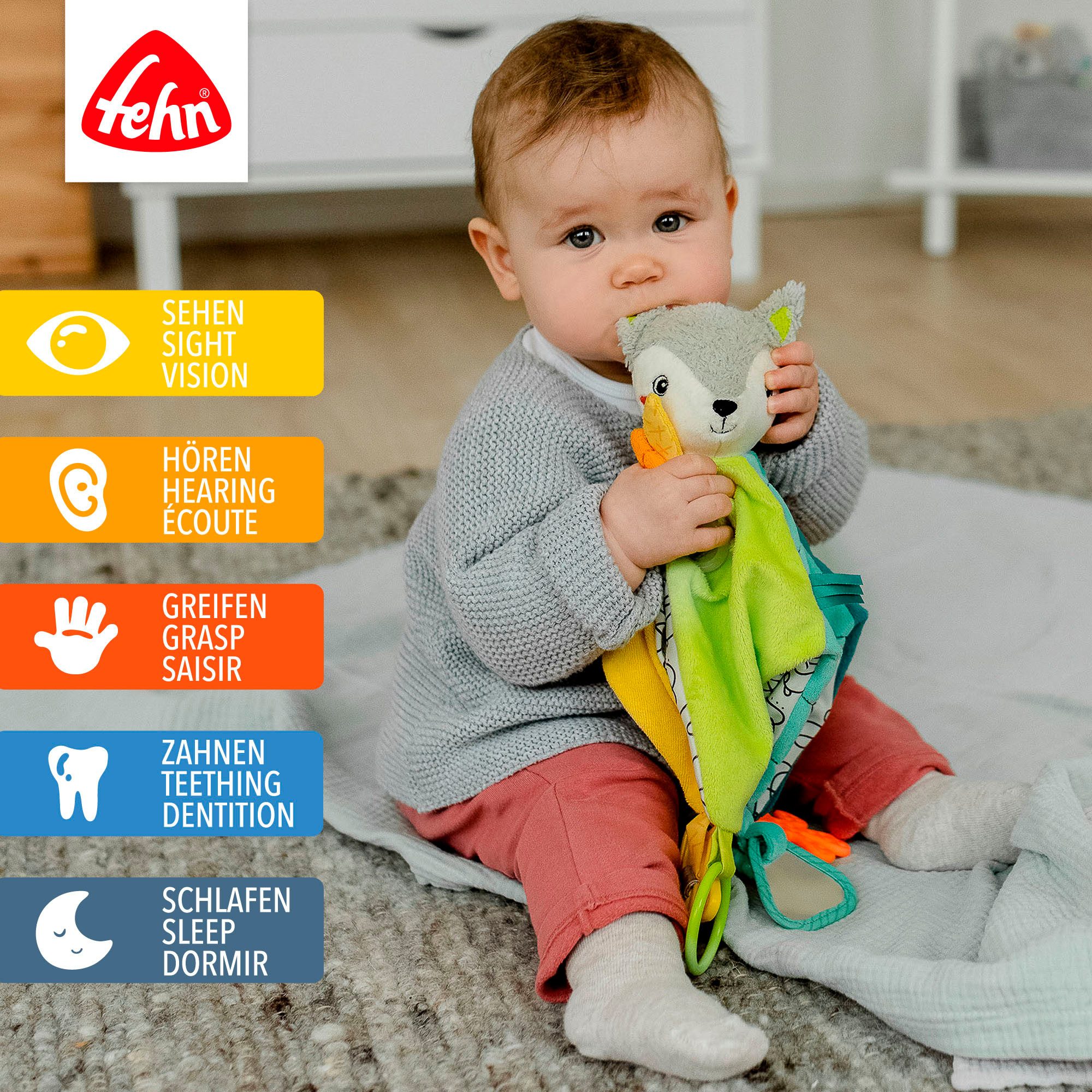 Fehn Schmusetuch DoBabyDoo, Fuchs Deluxe, mit Befestigungsring für Schnuller