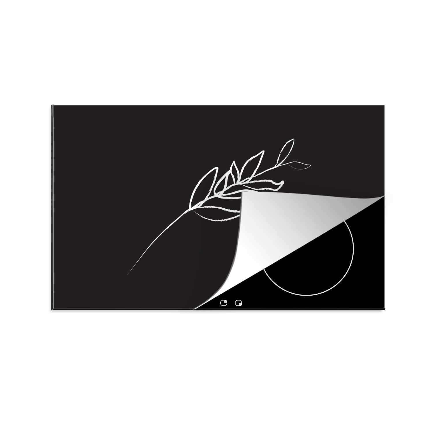 MuchoWow Herdblende-/Abdeckplatte Linienkunst - Blätter - Minimalismus, Vinyl, (1 tlg), 81x52 cm, Induktionskochfeld Schutz für die küche, Ceranfeldabdeckung