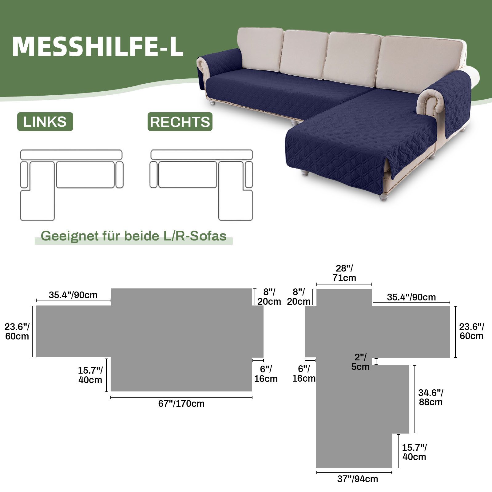 BTTO Sofahusse Sofa Schutz Abdeckung,L-Form wasserdichte Sofaschoner,Schonbezug, Reversible Gesteppte, Pet, Haustier Abdeckung, Kinder, Hunde