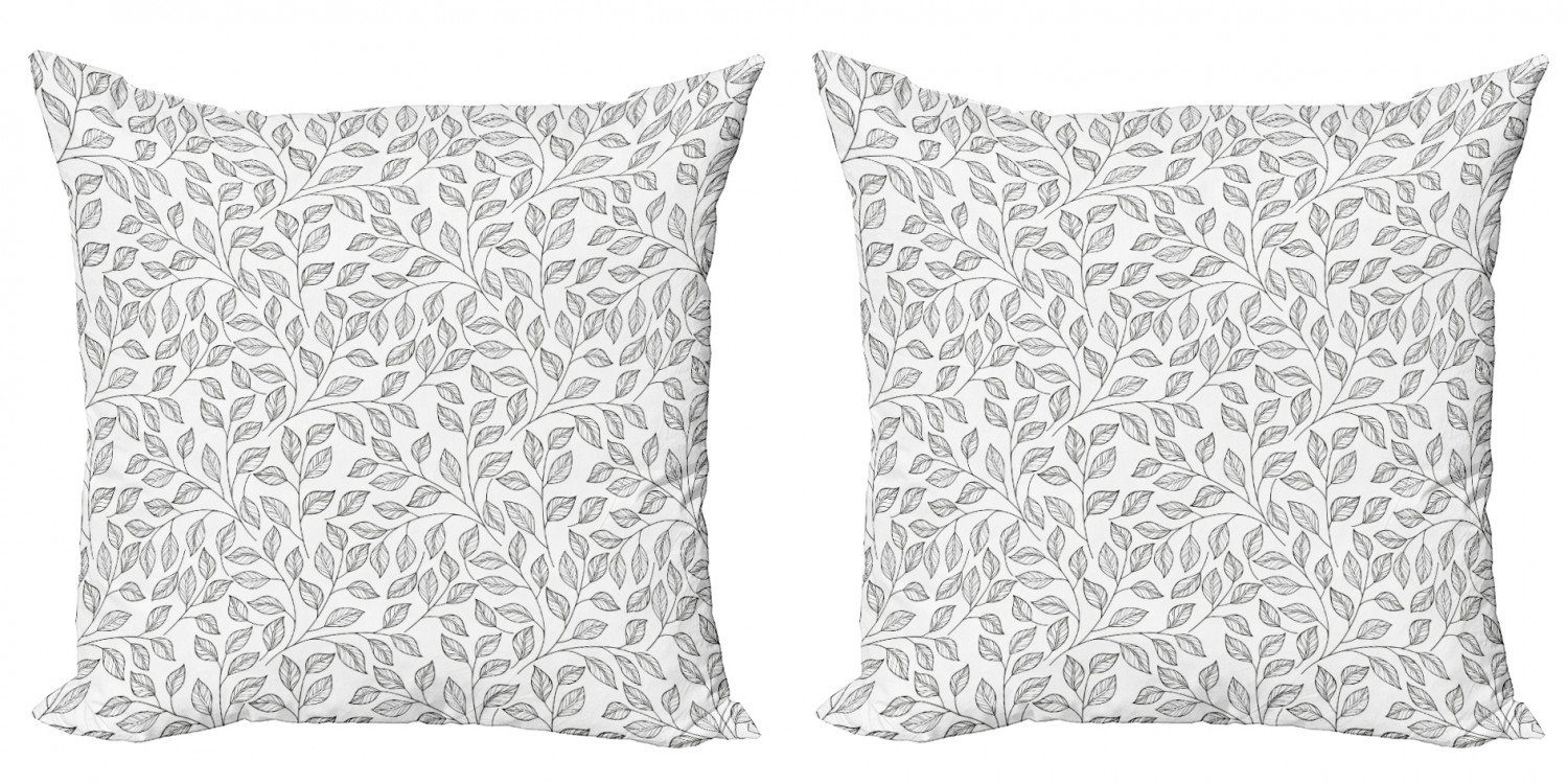 Kissenbezüge Floral Stück), Digitaldruck, Accent (2 Monochrome Abakuhaus Modern Blätter Doppelseitiger Rustic