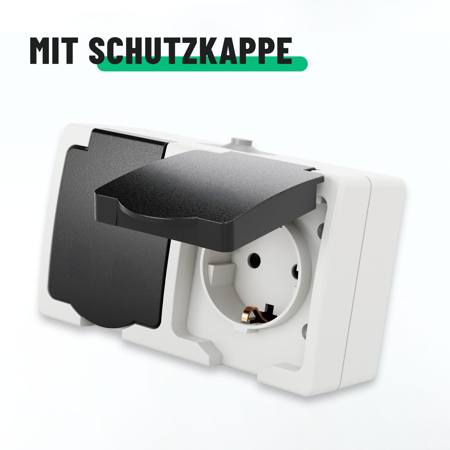greate. Aufputz-Steckdose Aufputz Schutzkontakt Steckdose für Feuchtraum, 2fach Aufputzsteckdose, 1-St. – Bild 5 von 5