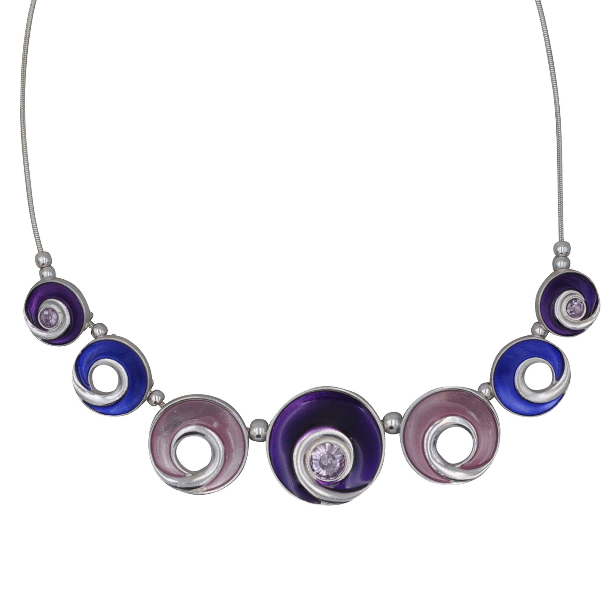 Steuer Lange Kette Metallcollier silberfarben mit 7 Anhängern lilatöne günstig online kaufen