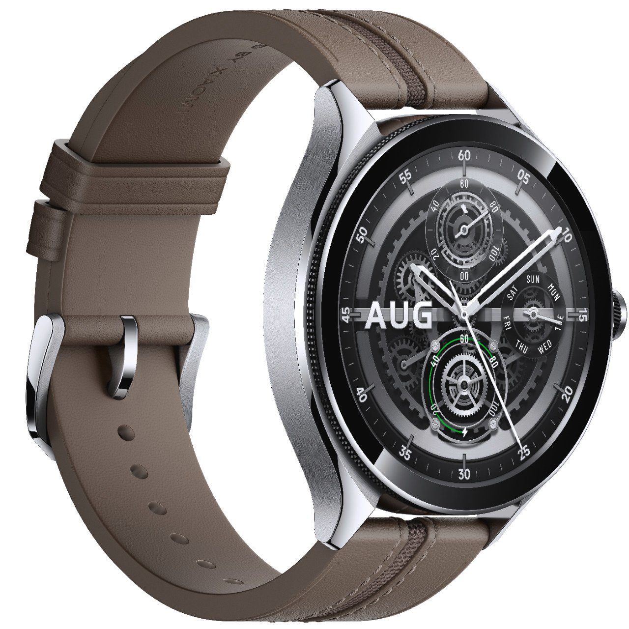 cm/1,43 Silber 3,63 Pro und Zoll), Watch 2 Xiaomi Leder Edelstahlgehäuse Braun Armband LTE-Konnektivität, LTE cm - Smartwatch | (3,63 mit 4G Zoll) mit Always-on-AMOLED-Display (1,43