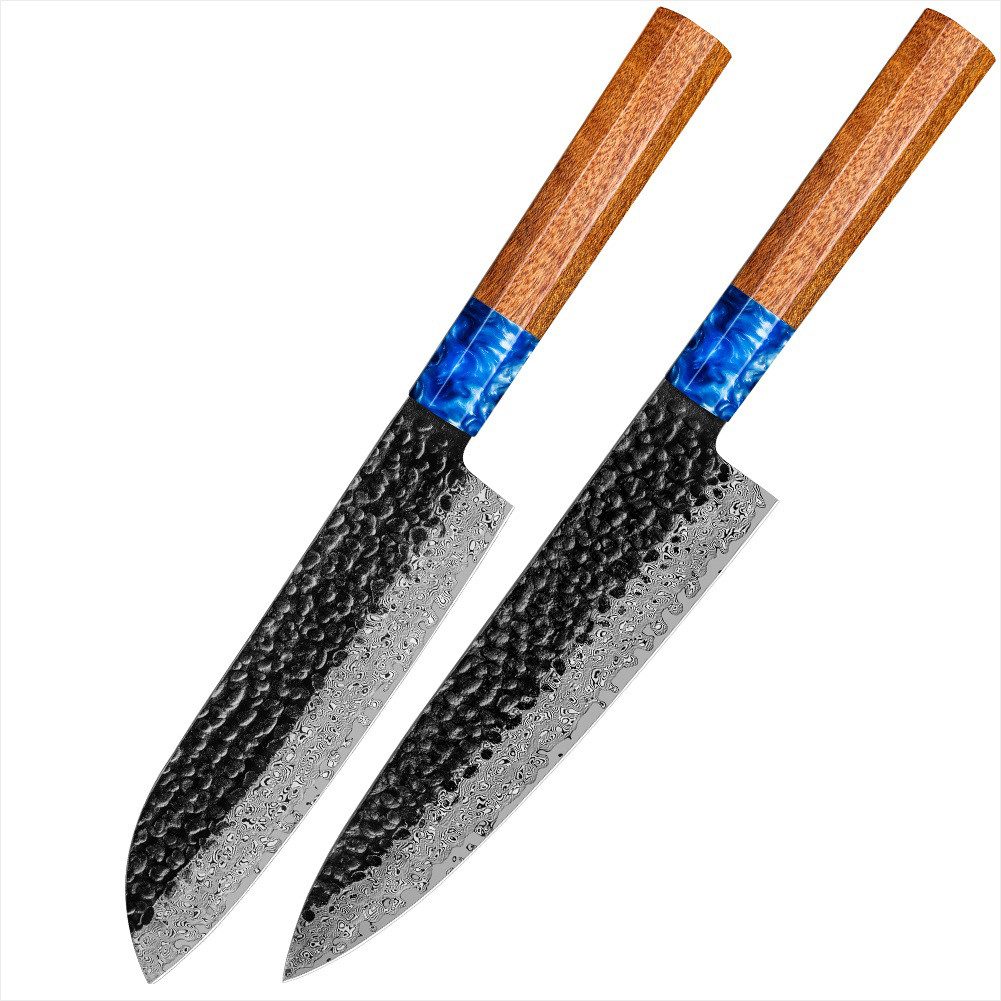 KingLux Messer-Set 2tlg.Damastmesser-set aus VG10 Damaststahl Chef Santokumesser (2-tlg)