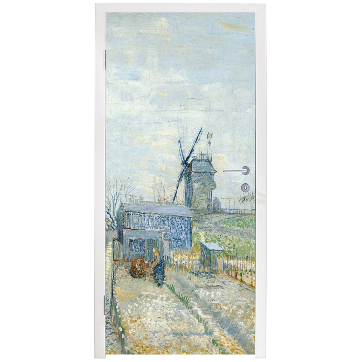 und MuchoWow bedruckt, Türtapete Matt, für - Vincent Tür, Türaufkleber, Montmartre: cm van 75x205 Mühlen Gogh, Fototapete Gärten St), (1