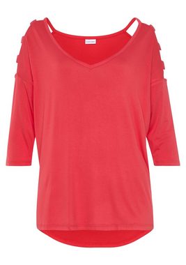 LASCANA 3/4-Arm-Shirt mit Cut-outs, raffiniertes Longsleeve, schulterfrei